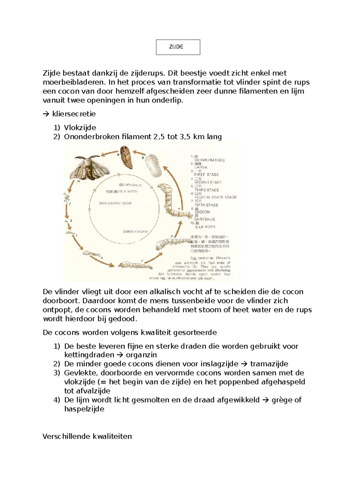 Zijde ZIJDE Zijde bestaat dankzij de zijderups. Dit beestje voedt