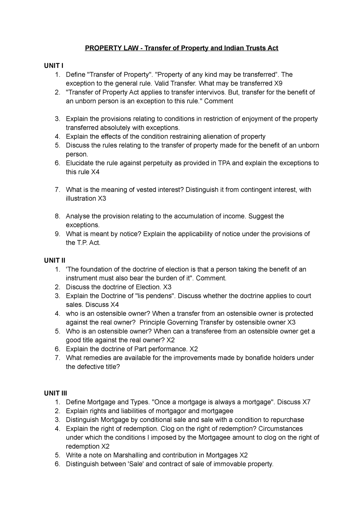 transfer of property law assignment topics