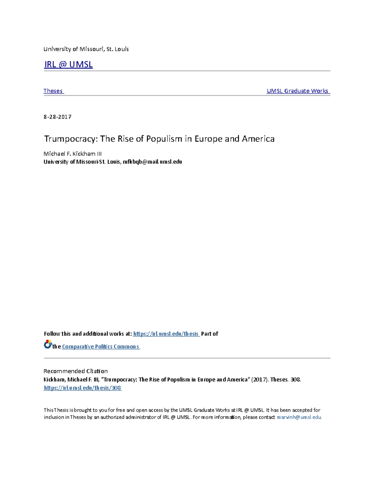 Trumpocracy The Rise of Populism in Europe and America - University of ...