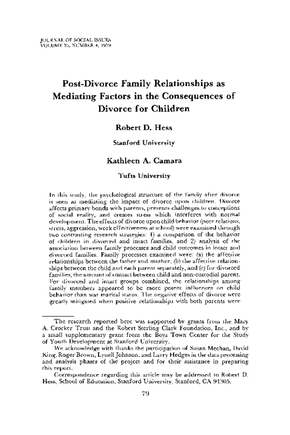 Post Divorce Family Relationships as Med - JOURNAL OF SOCIAL ISSUES ...