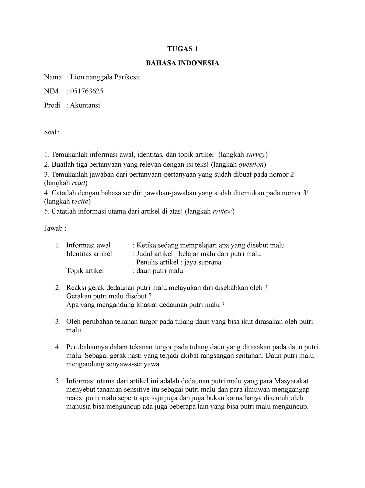 job assignment bahasa indonesia