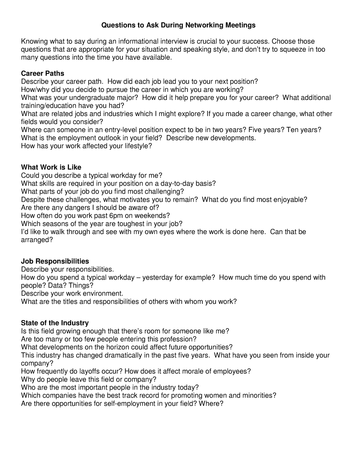 Informational Interview Questions Questions To Ask During Networking 