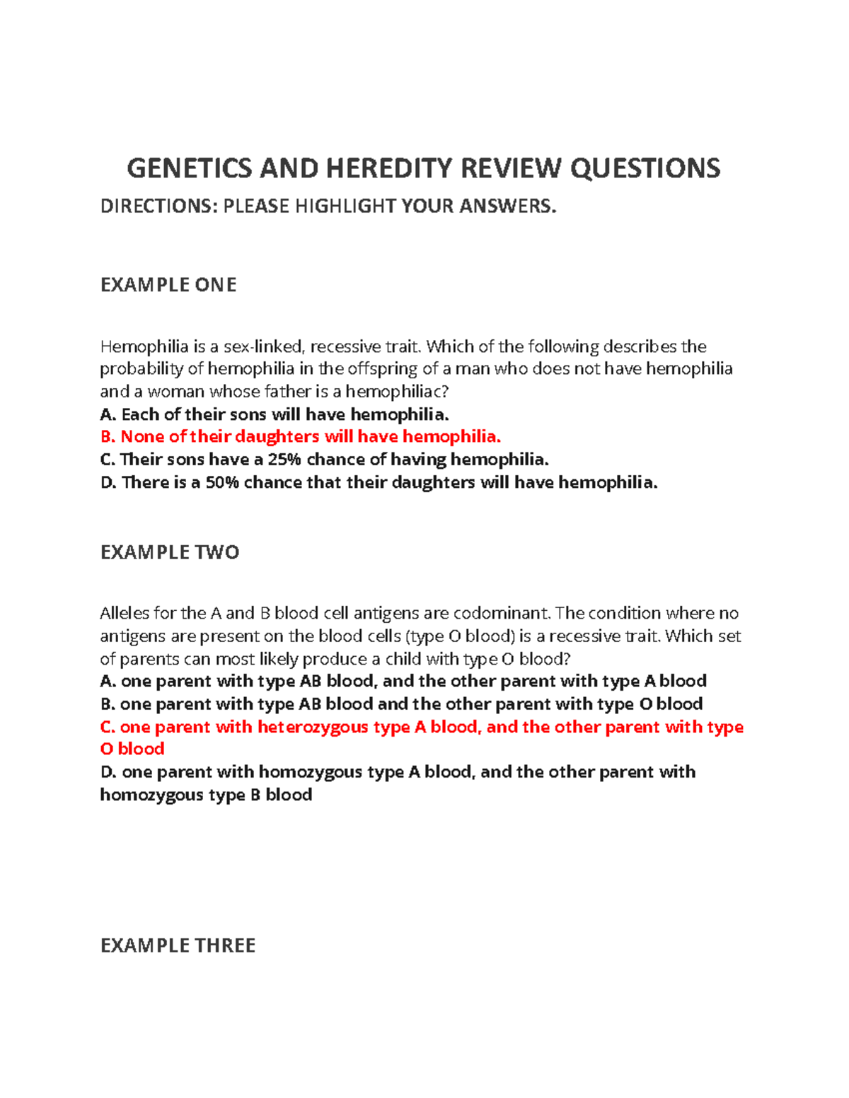 case study questions on heredity