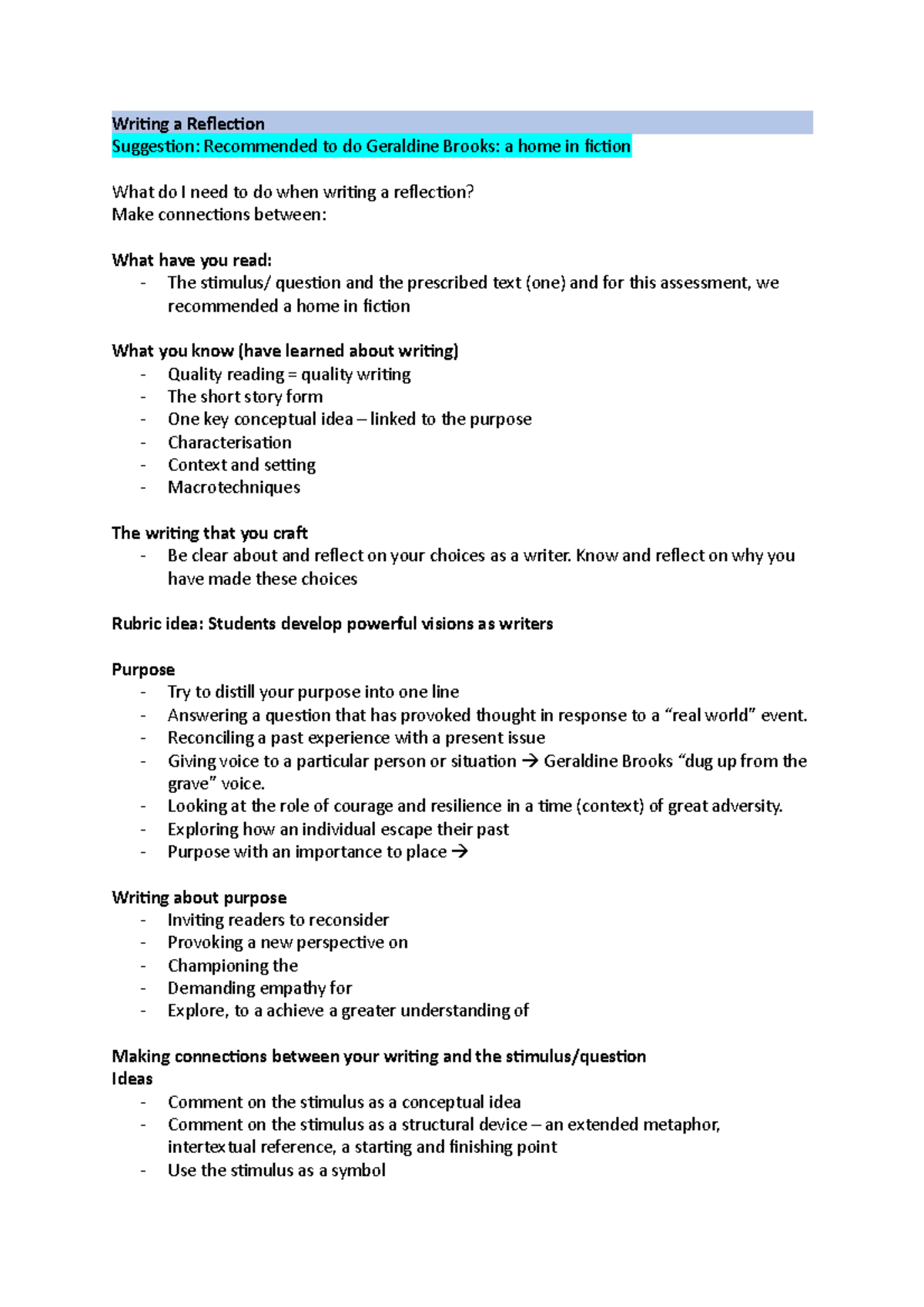 Writing a Reflection - Mod C Write a reflectino notes - Writing a ...