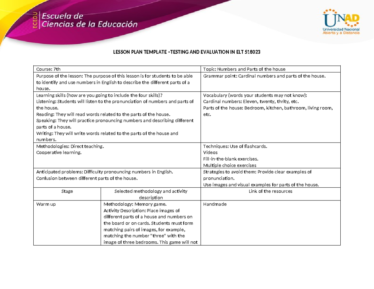 Lesson plan - xxx - LESSON PLAN TEMPLATE –TESTING AND EVALUATION IN ELT ...