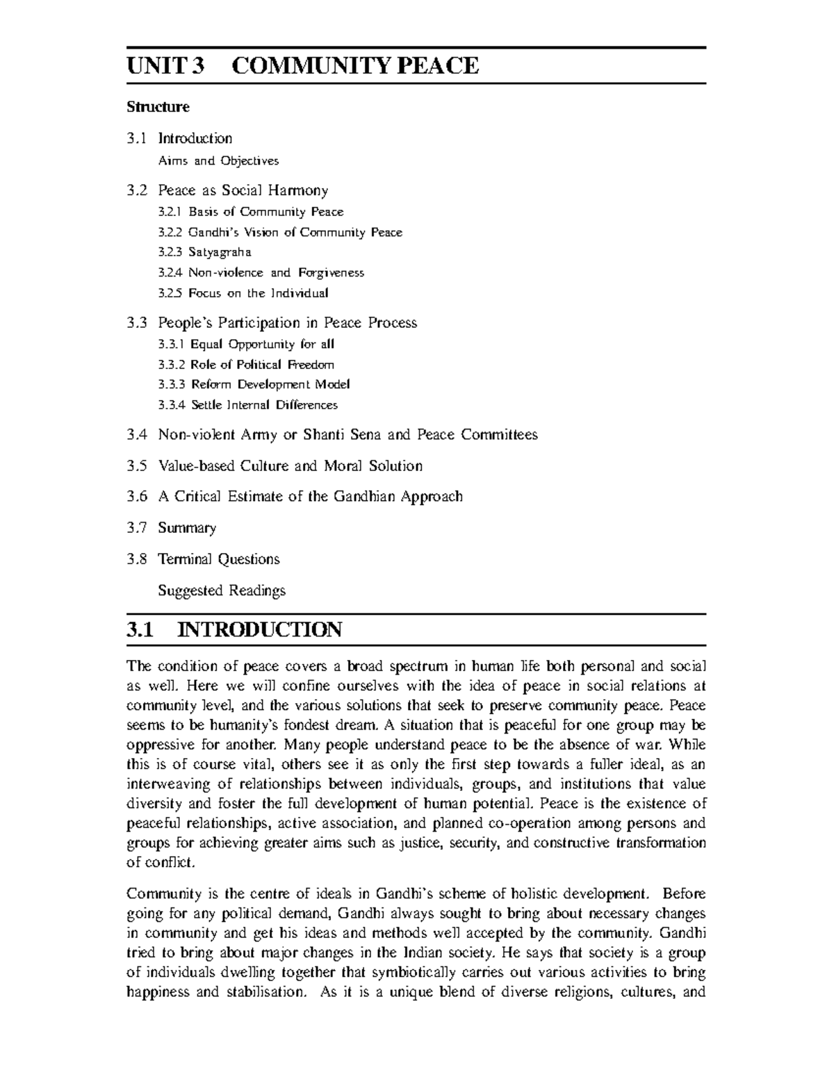 Unit 3 - Peace and Conflict - UNIT 3 COMMUNITY PEACE Structure 3 ...