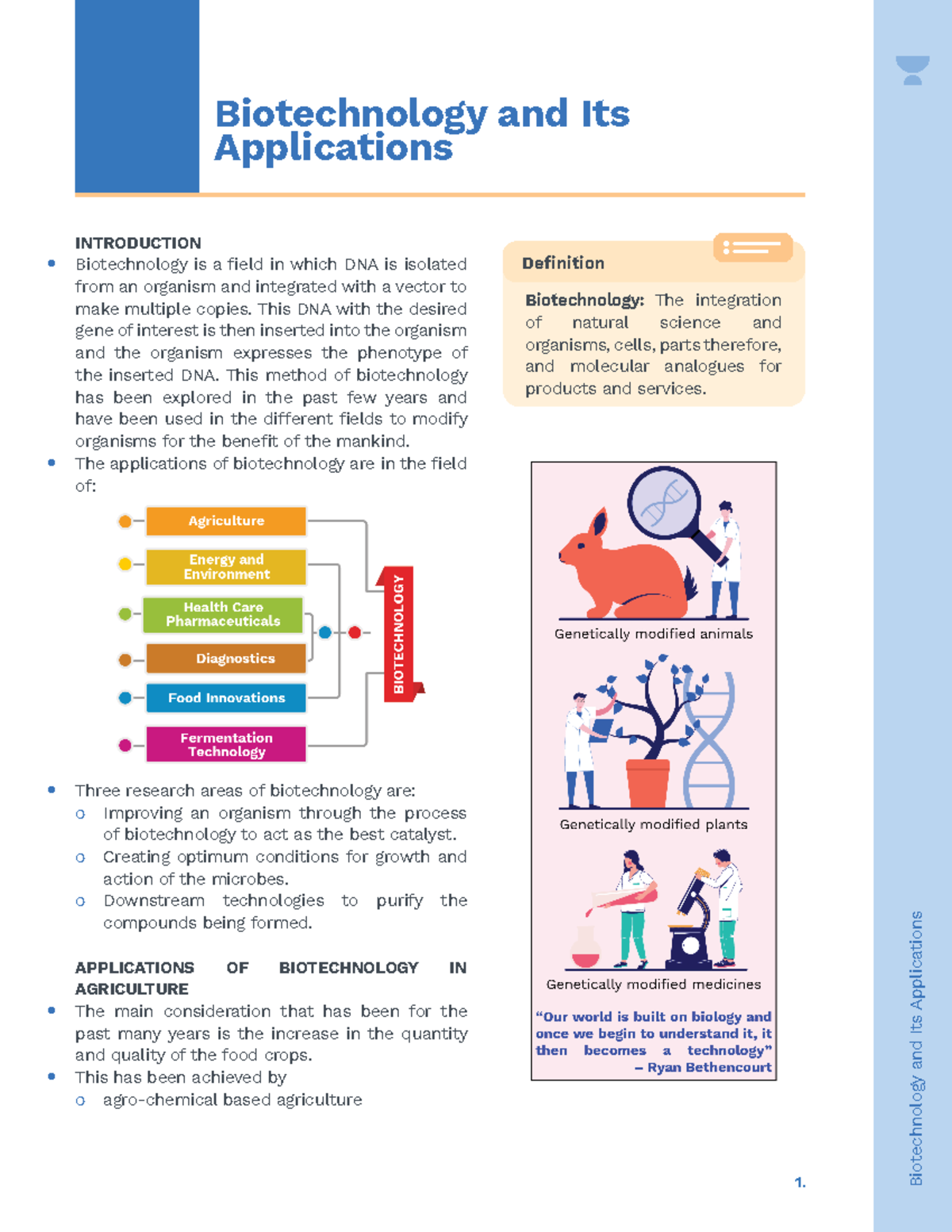 Biotenchology - Applications - 1. Biotechnology and Its Applications ...