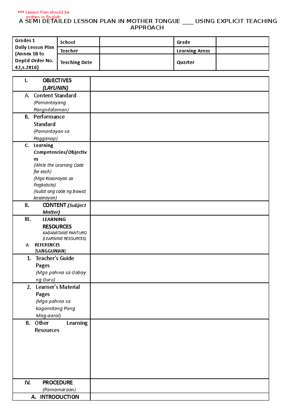 Bernadette Gerodias - A SEMI Detailed Lesson PLAN Template IN Mother ...