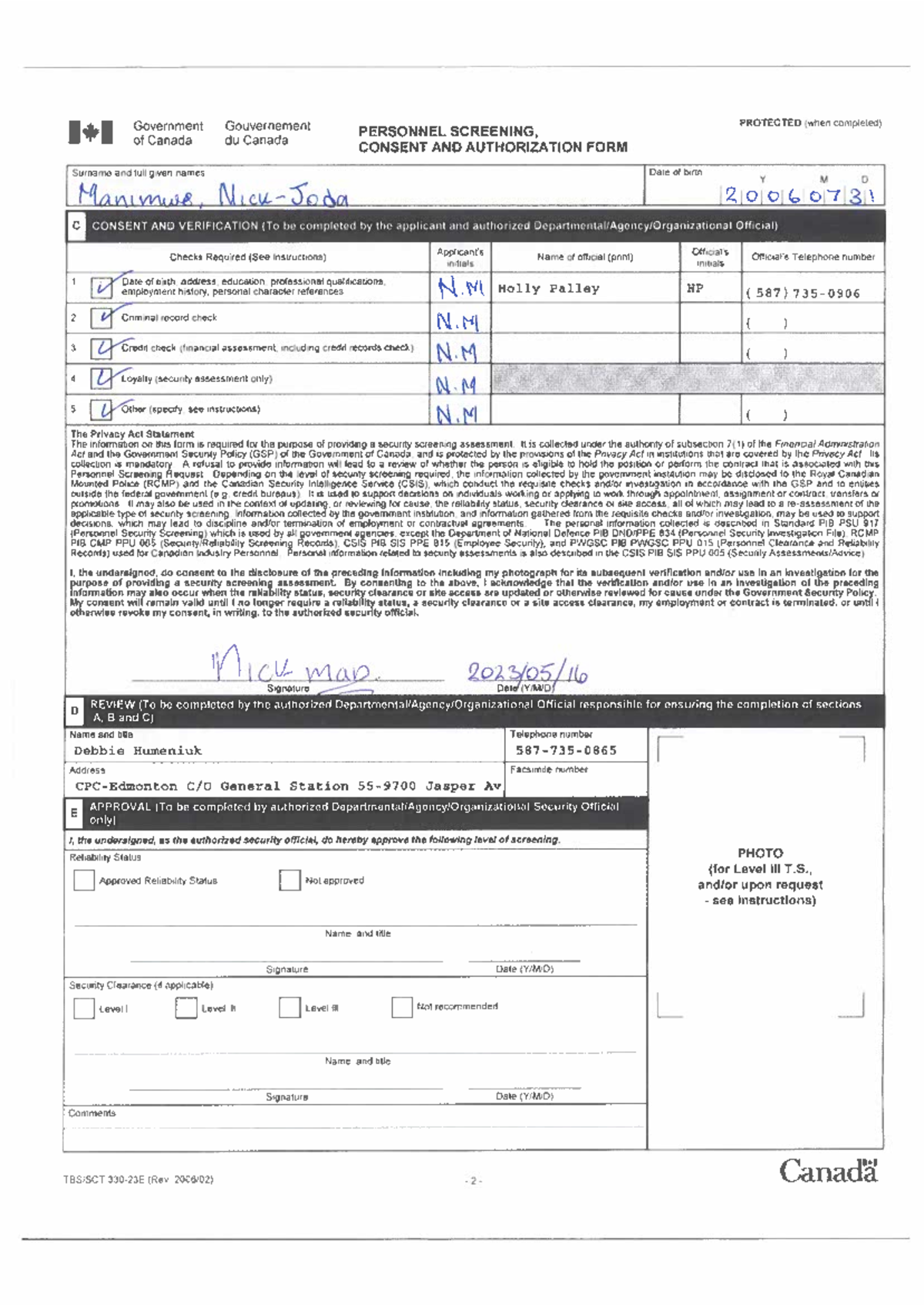 Redone Forms - Bro - Government Gouvernement PROTECTED (when completed ...
