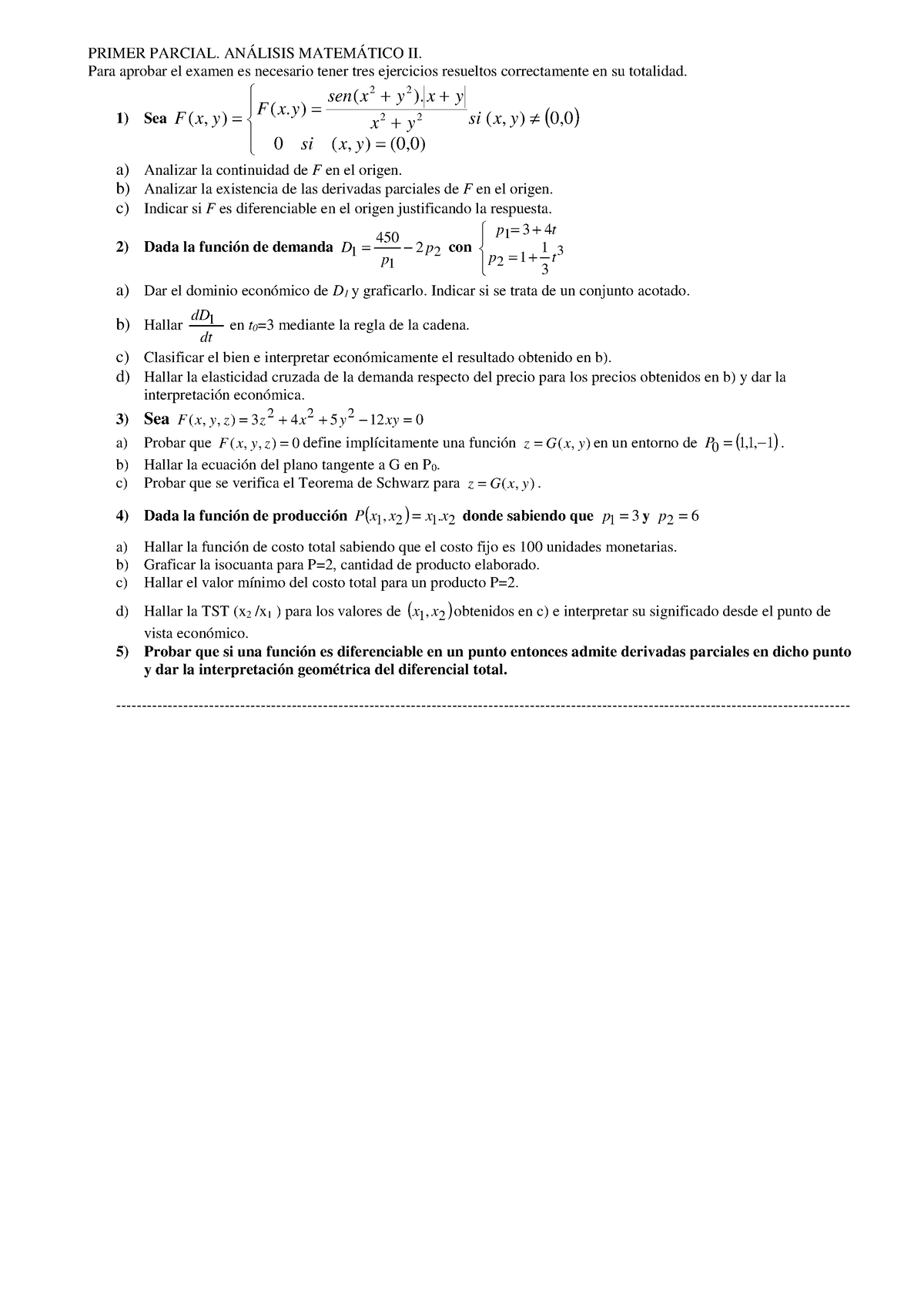 Modelo 1A Primer Parcial AM2 - PRIMER PARCIAL. ANÁLISIS MATEMÁTICO II ...