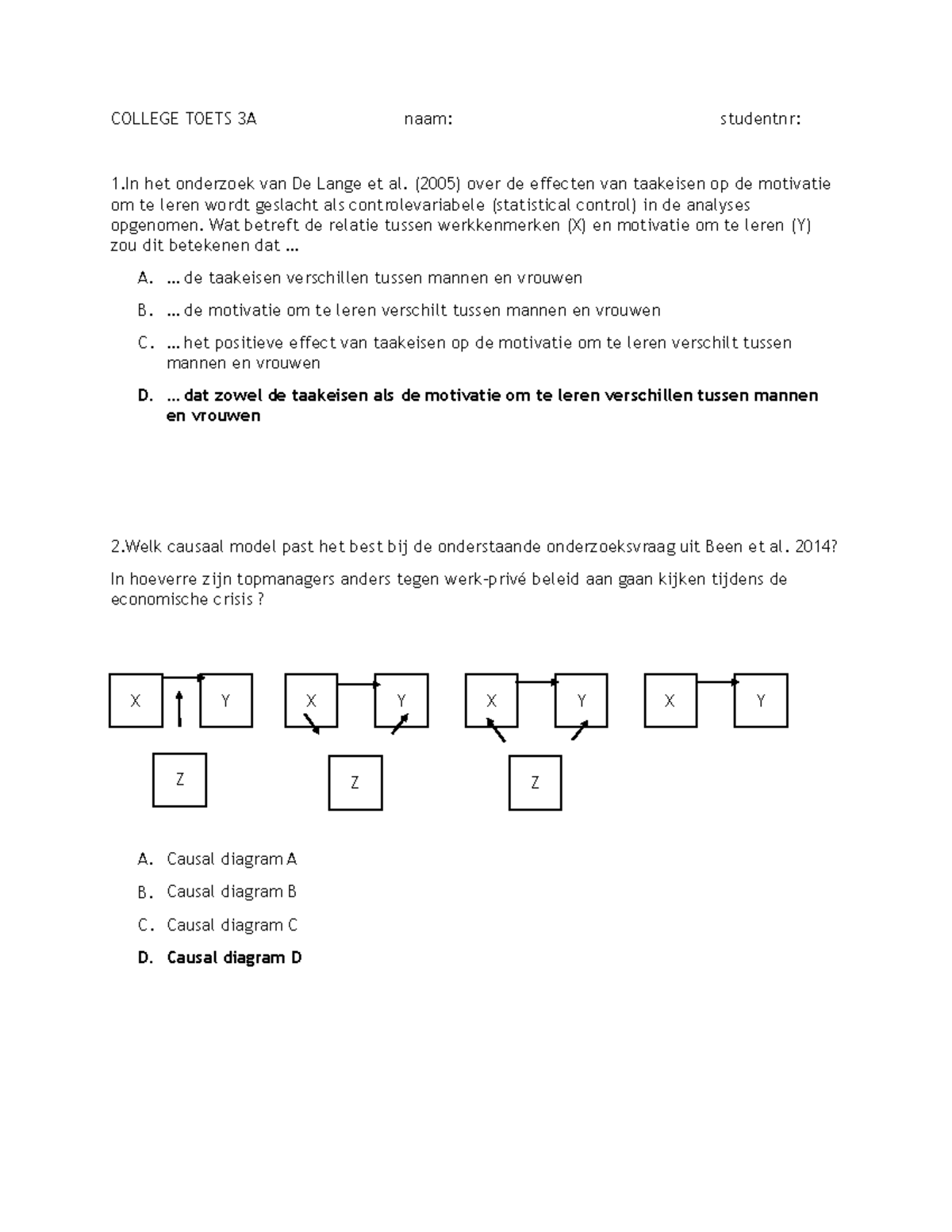 Proef/oefen Tentamen 1 December 2016, Vragen En Antwoorden - COLLEGE ...