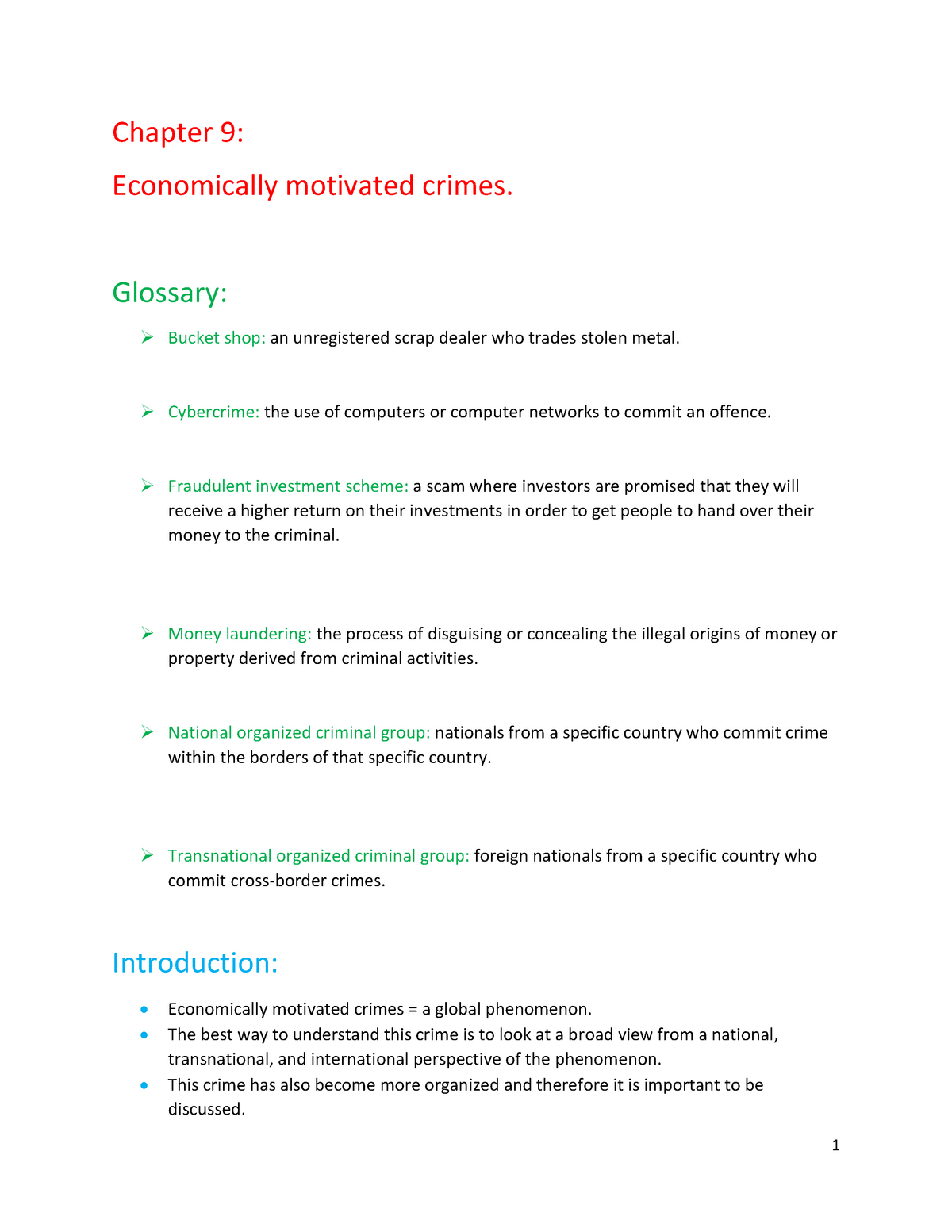 KRM 110- Chapter 9 - Criminology - Chapter 9: Economically Motivated ...