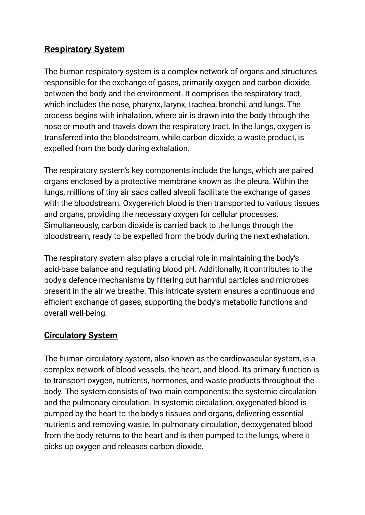 Respiratory and Circulatory Systems - Respiratory System The human ...