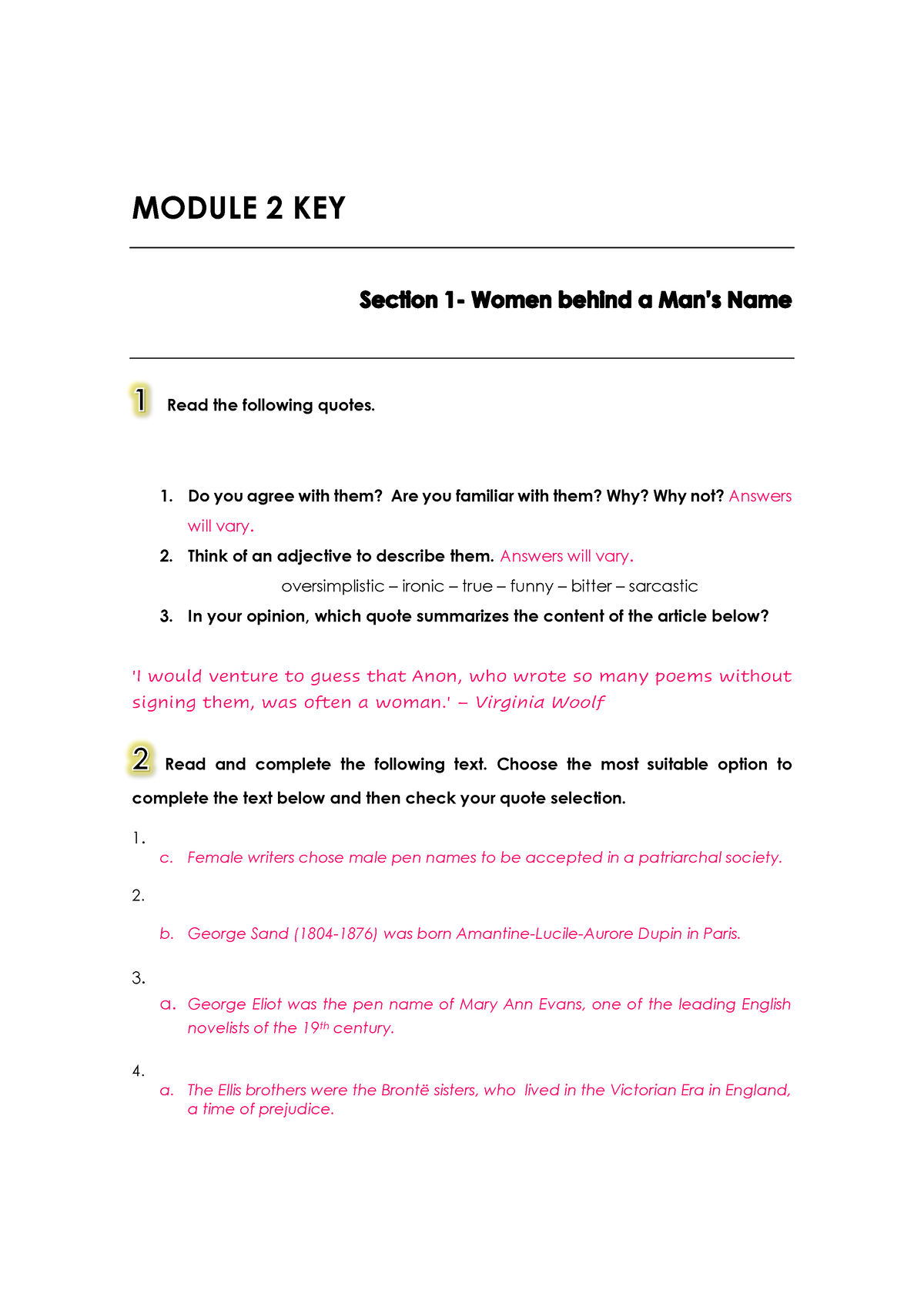 Module 2 KEY - Respuestas Módulo 2 - MODULE 2 KEY Read The Following ...