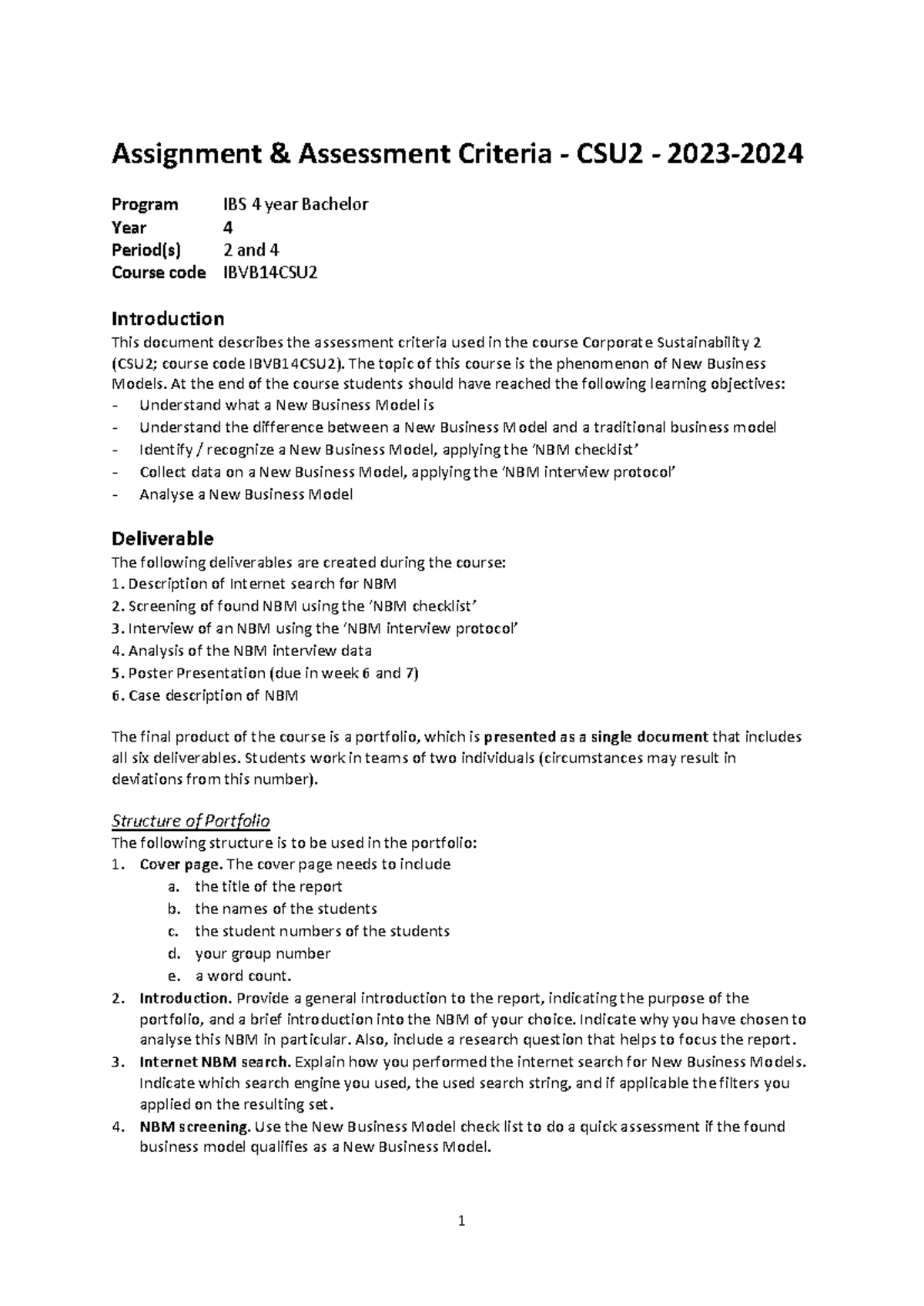 Assignment & Assessment Criteria - CSU2 - 2023-2024 - APR24-2 ...