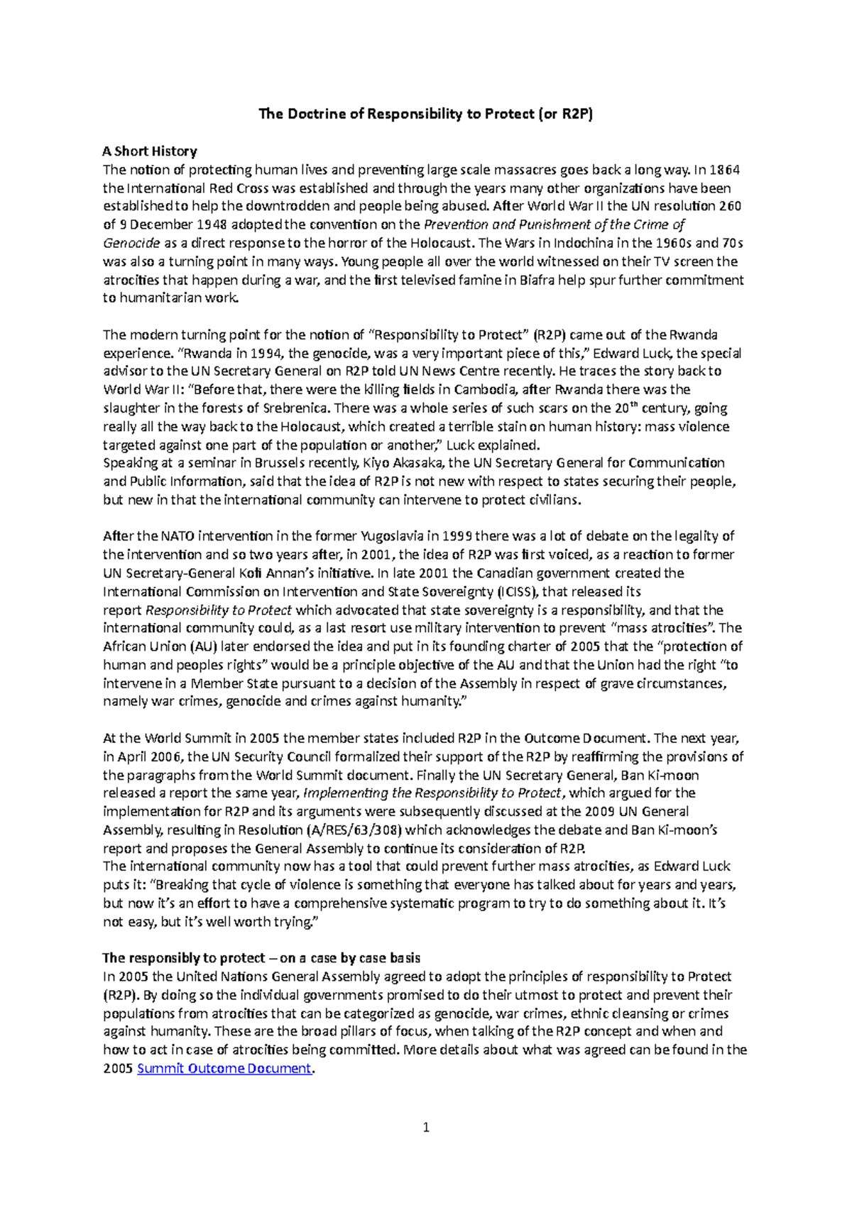 Responsibility to Protect The Doctrine The Doctrine of Responsibility