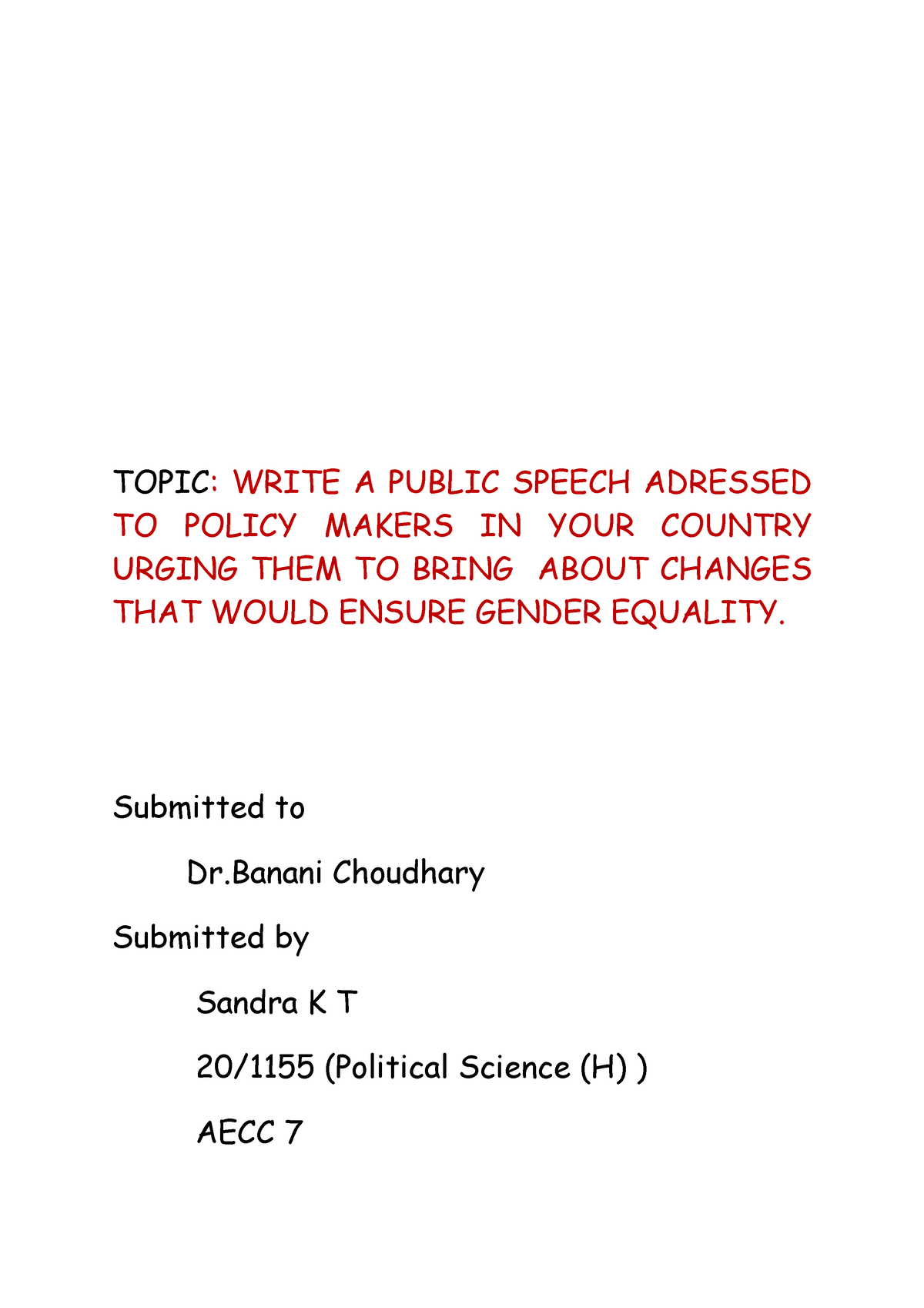 write a public speech on gender equality