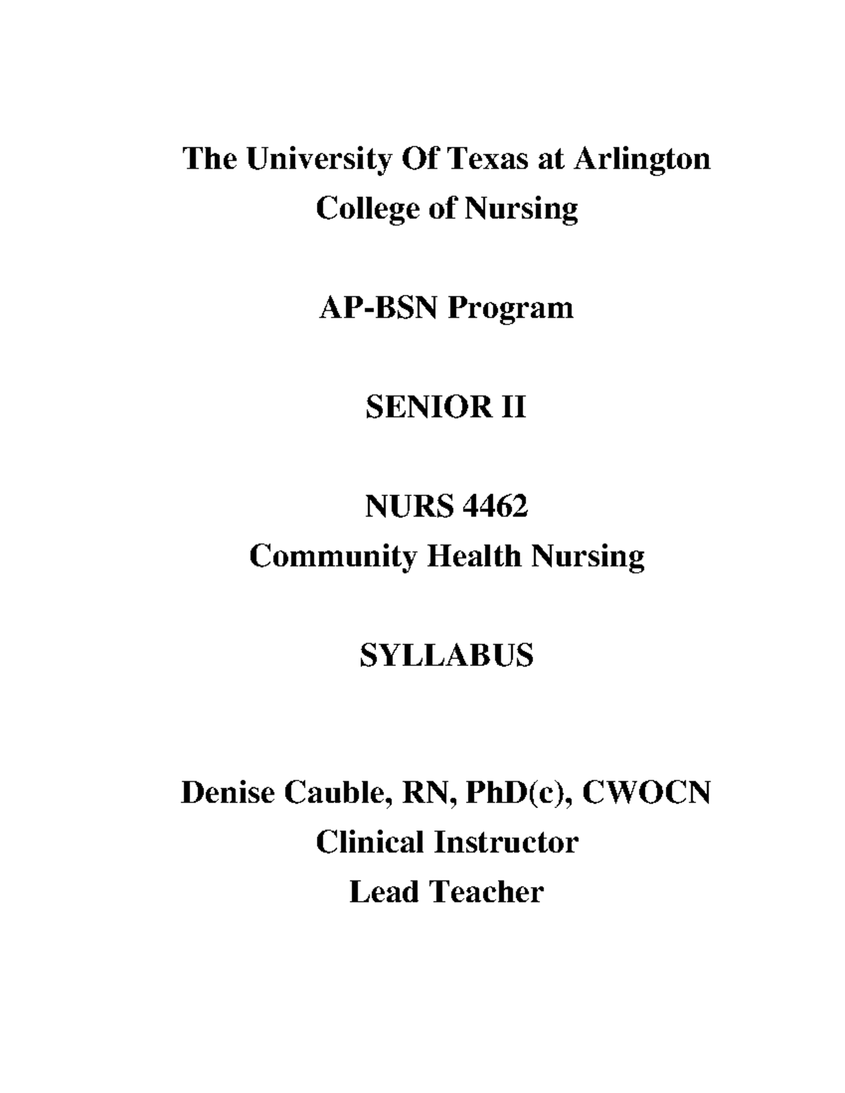 N 4462 AP BSN Syllabus Final - The University Of Texas at Arlington ...