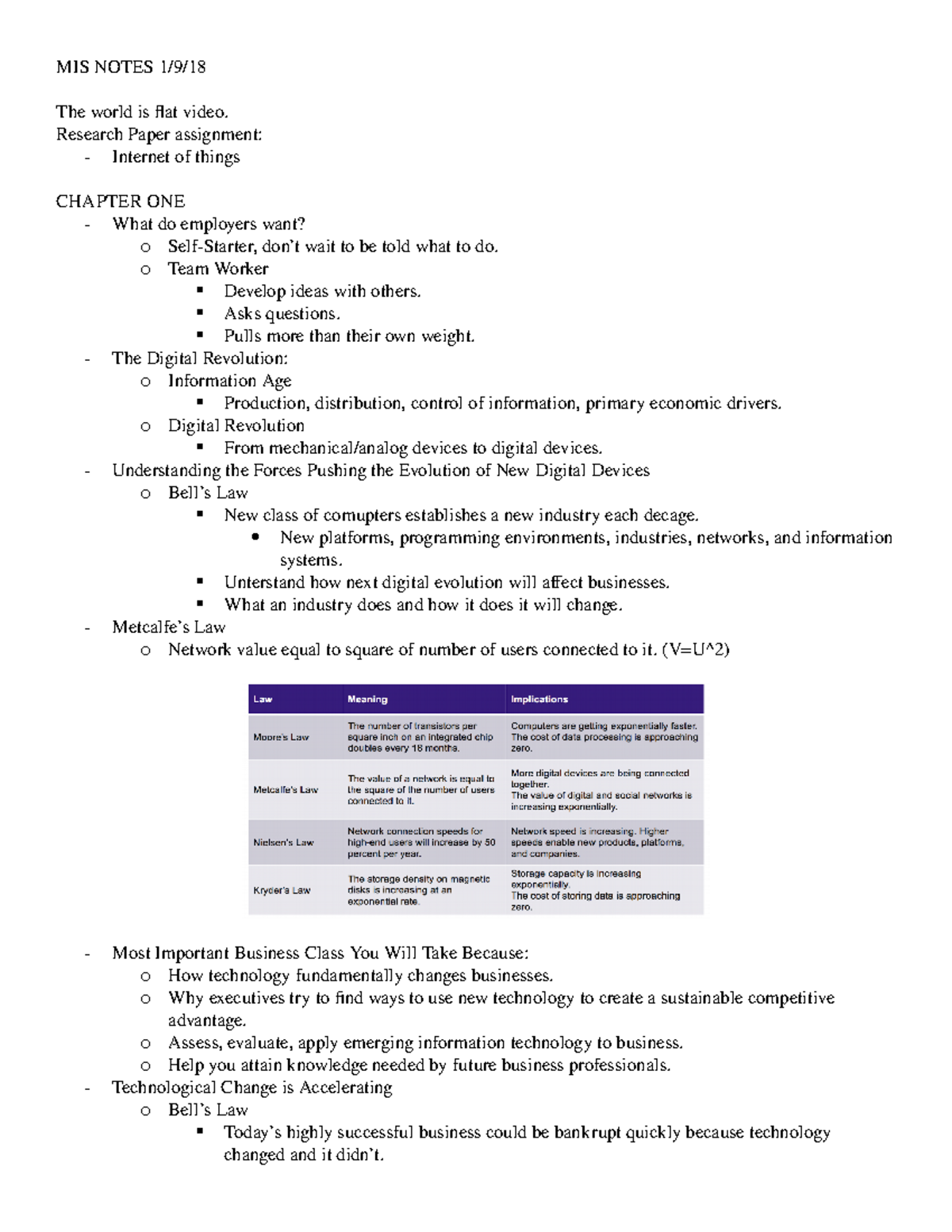 MIS Notes CH1 CH11 - MIS NOTES 1/9/ The World Is Flat Video. Research ...