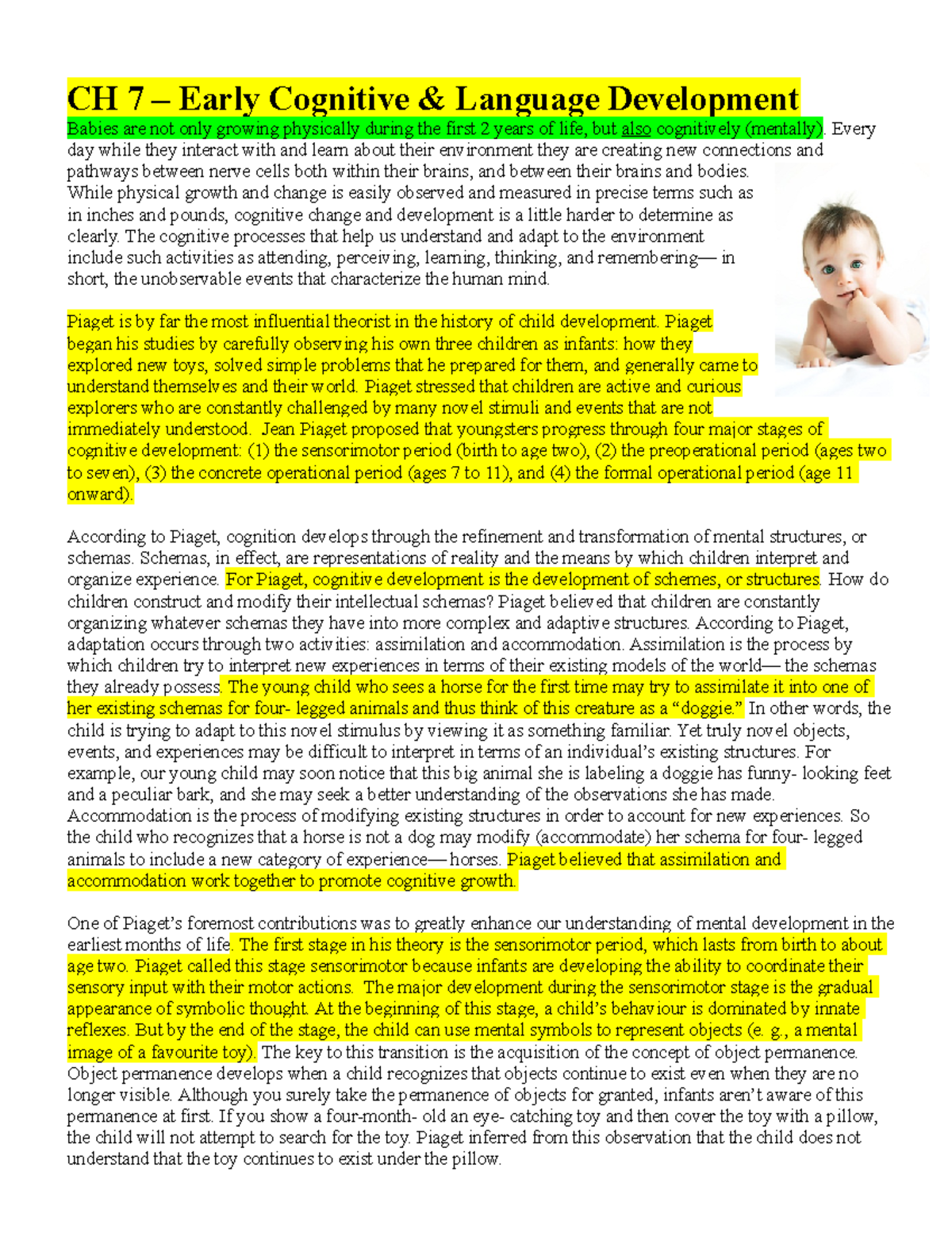 Ch 7 - Early Cognitive & Language Development (Winter 2020) ONL - CH 7 ...