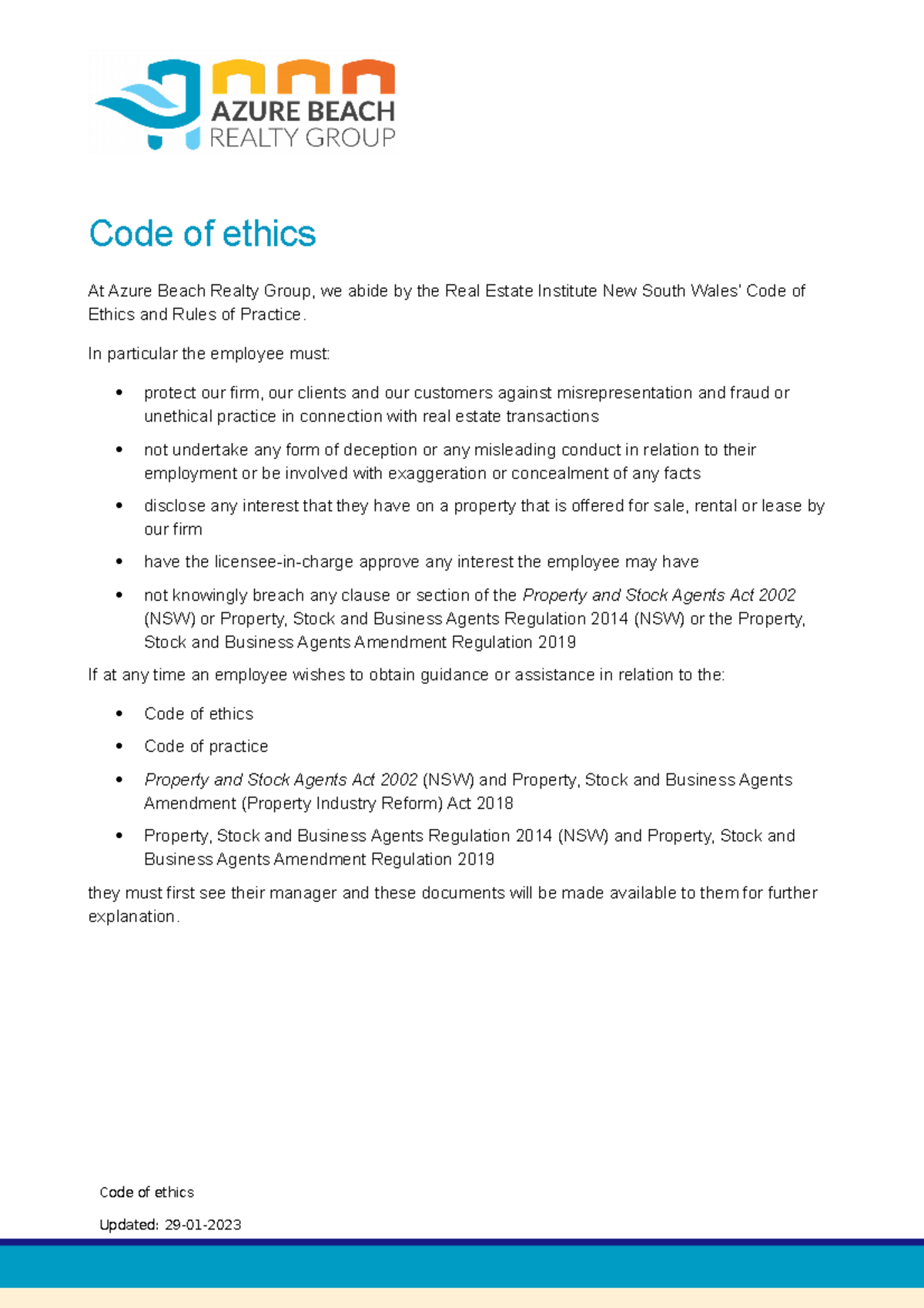 ABRG Code of Ethics WELF3001 2022 Summer LG Code of ethics At Azure