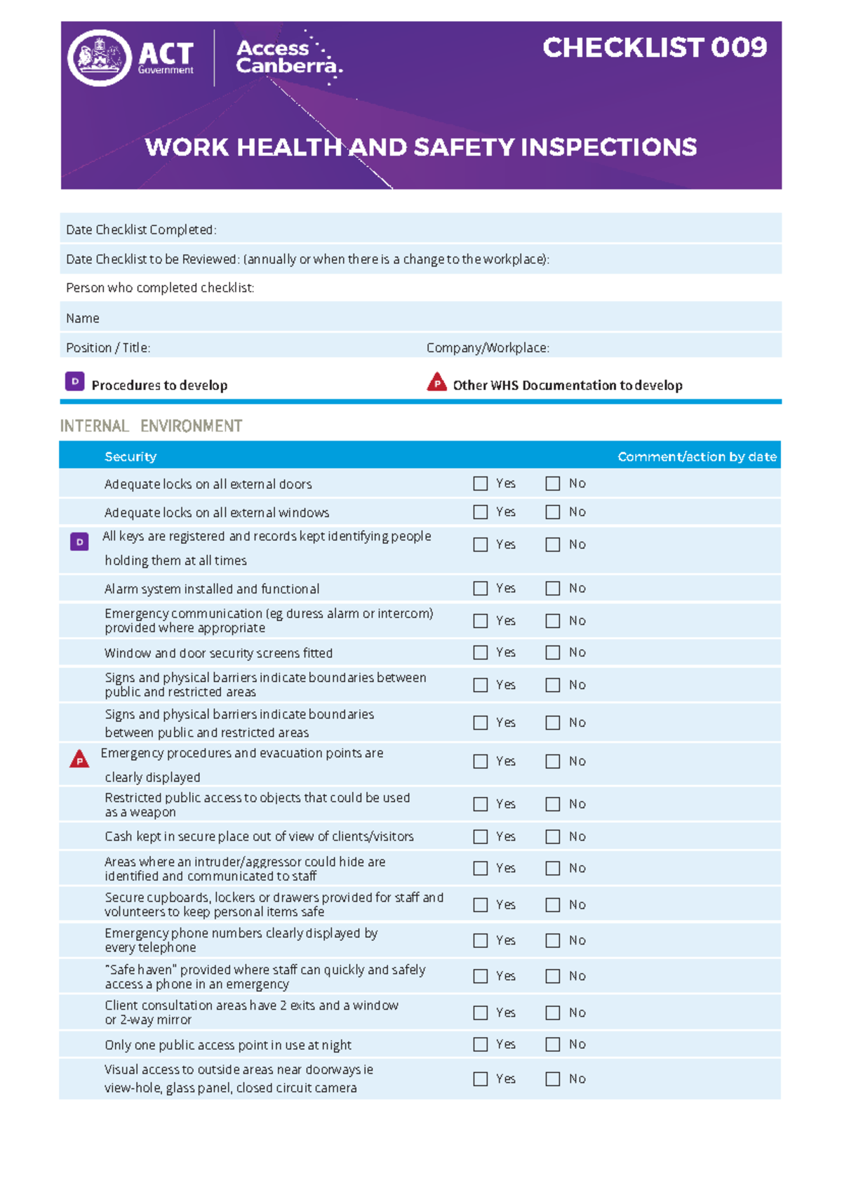 Checklist 009-Workhealthandsafetyinspections - Person who completed ...