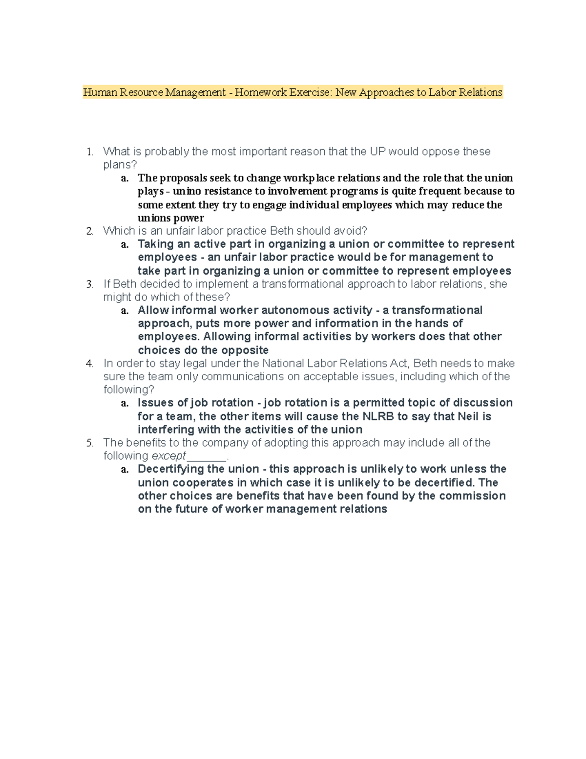 HRM - Homework Exercise - Human Resource Management - Homework Exercise ...