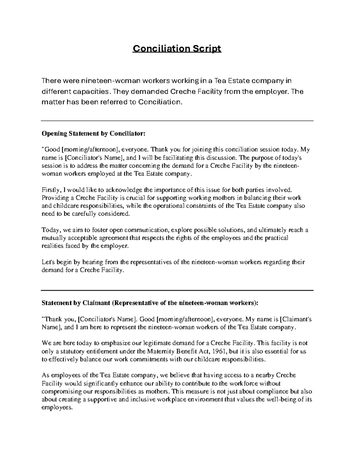 Conciliation Script - Conciliation Script There were nineteen-woman ...