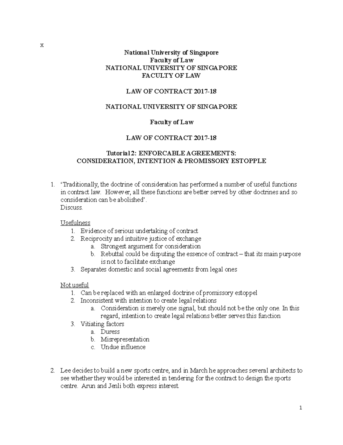 Tutorial 2 - Consideration Tutorial - x National University of ...