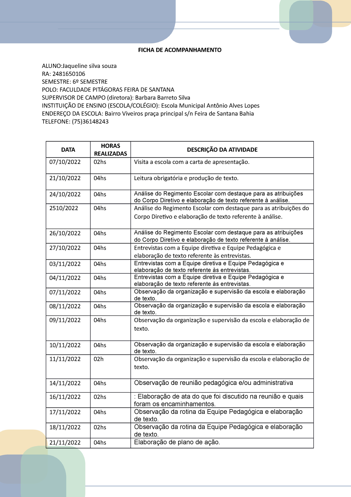 Ficha De Acompanhamento Corrrigida 1 Ficha De Acompan 2287