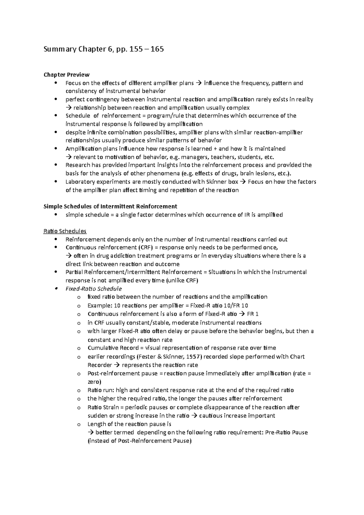 Summary Chapter 6 Reinforcement schedules Summary Chapter 6, pp