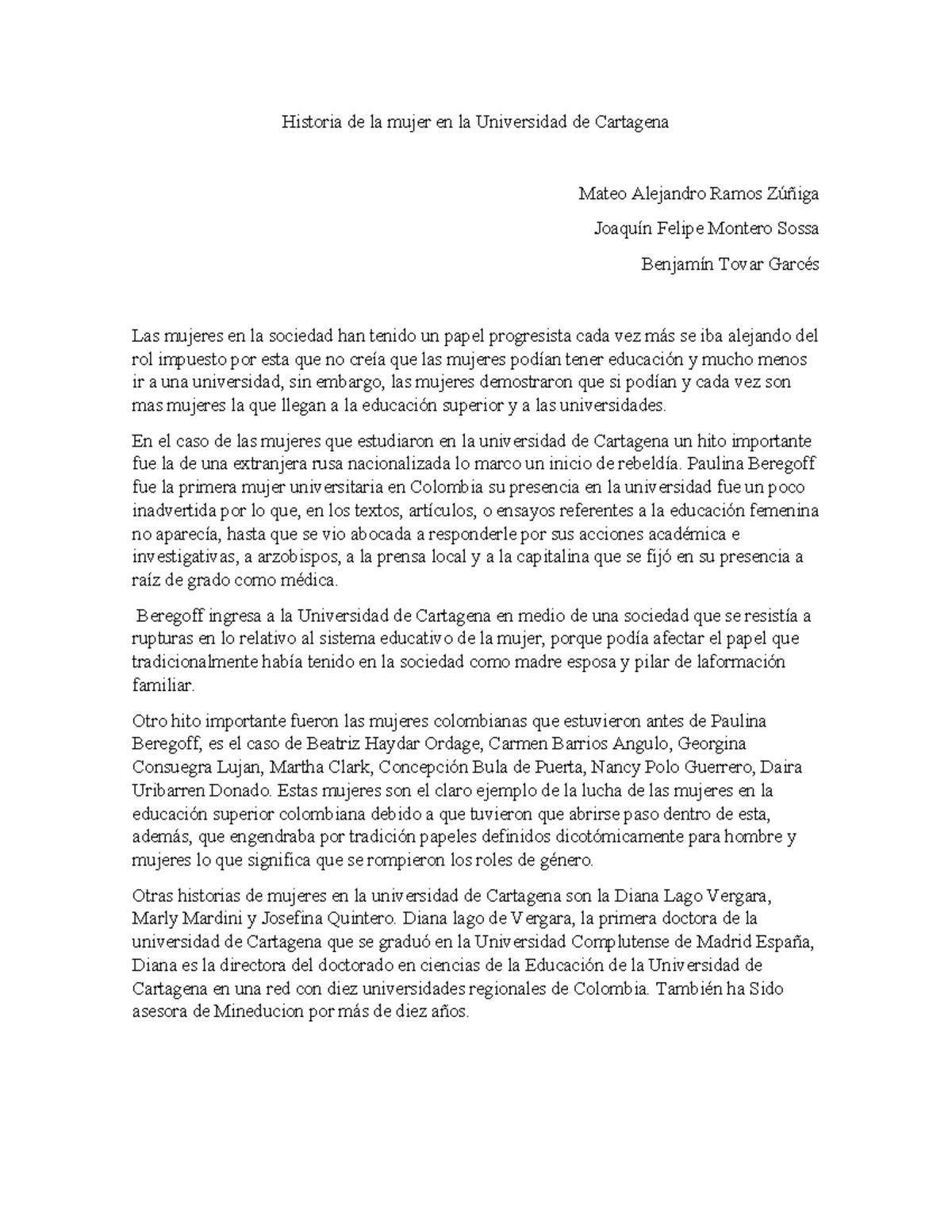 Historia de la mujer en la Universidad de Cartagena - En el caso de las ...