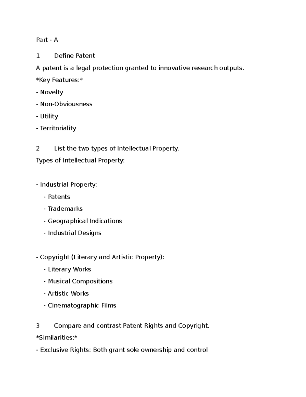 Iae3 RM - Notes - Part - A 1 Define Patent A patent is a legal ...