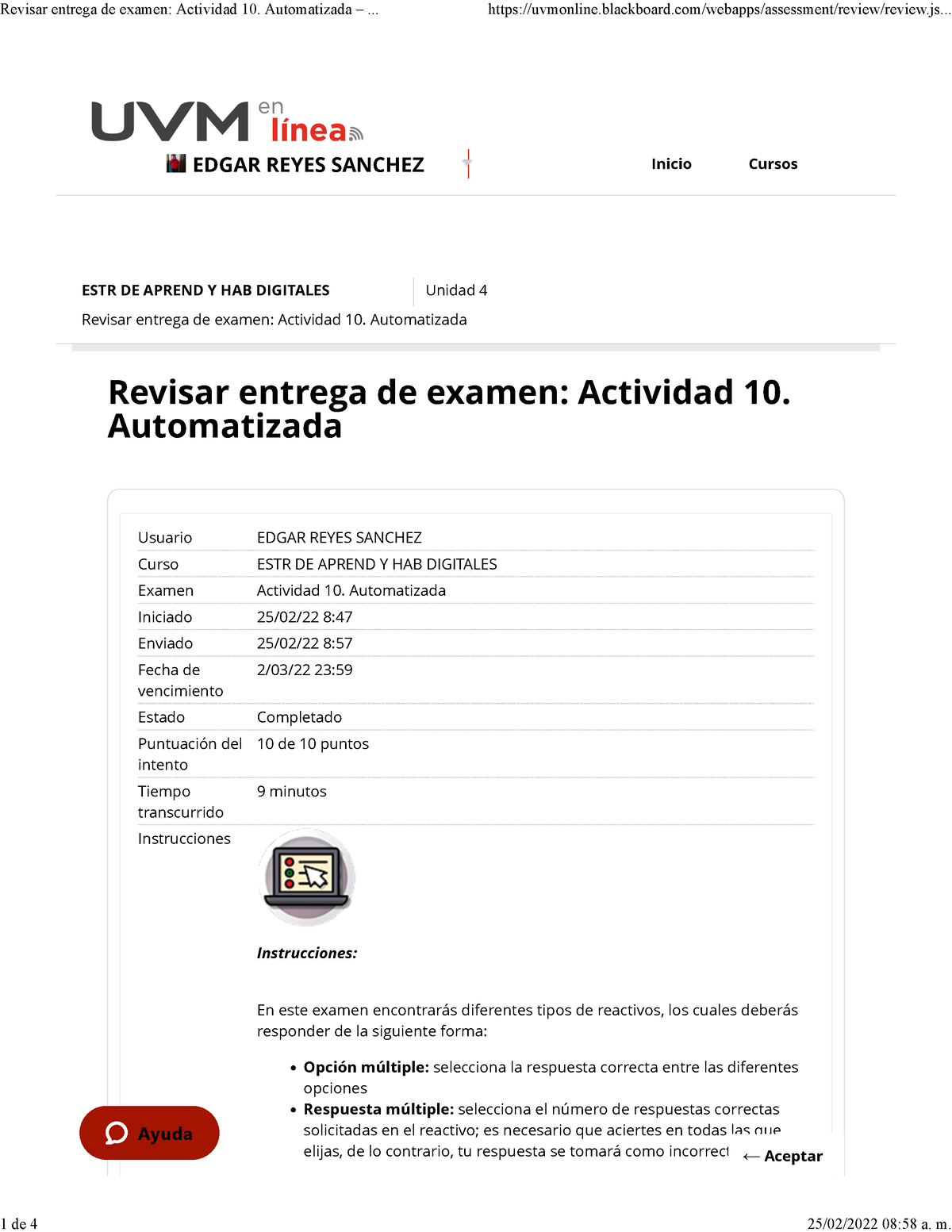 Revisar Entrega De Examen Actividad 10. Automatizada – - ESTR DE APREND ...