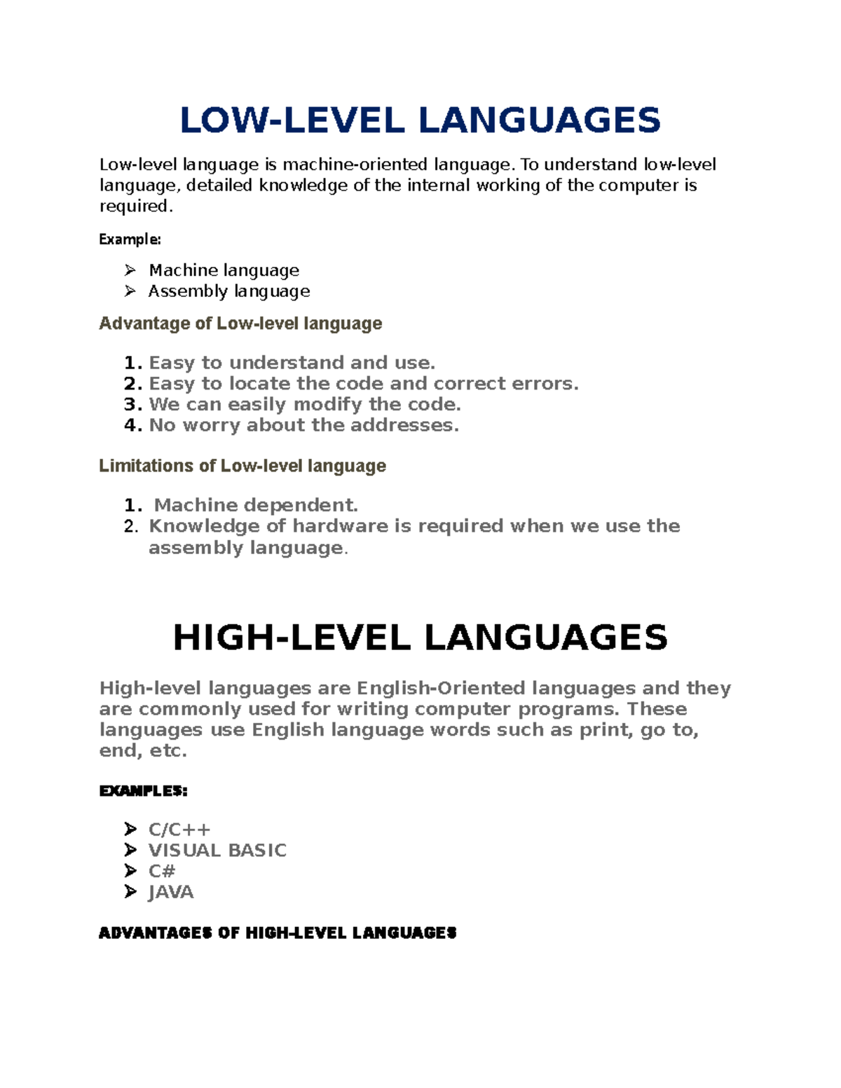 Explain Highlevel language and low level language - LOW-LEVEL LANGUAGES ...
