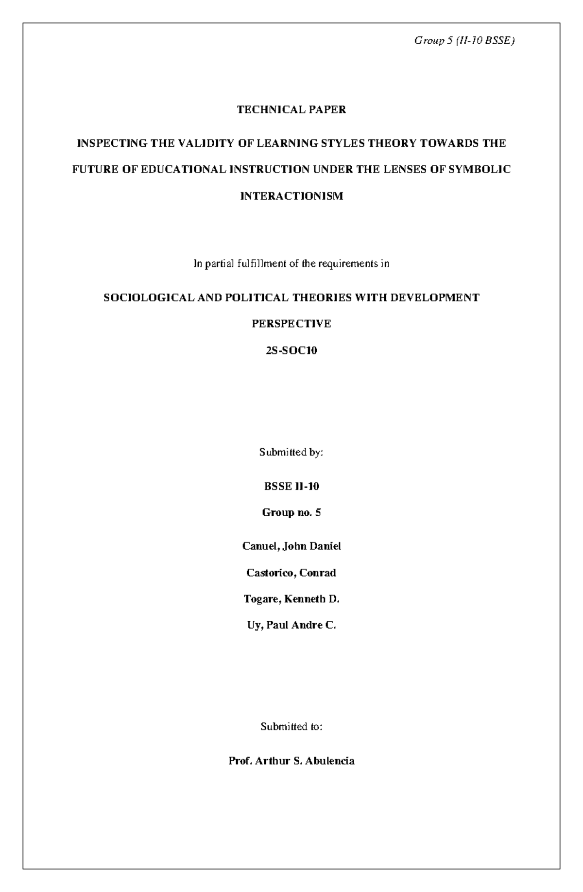 Canuel Castorico Togare UY BSSE-II-10 Group-5 Technical- Paper ...