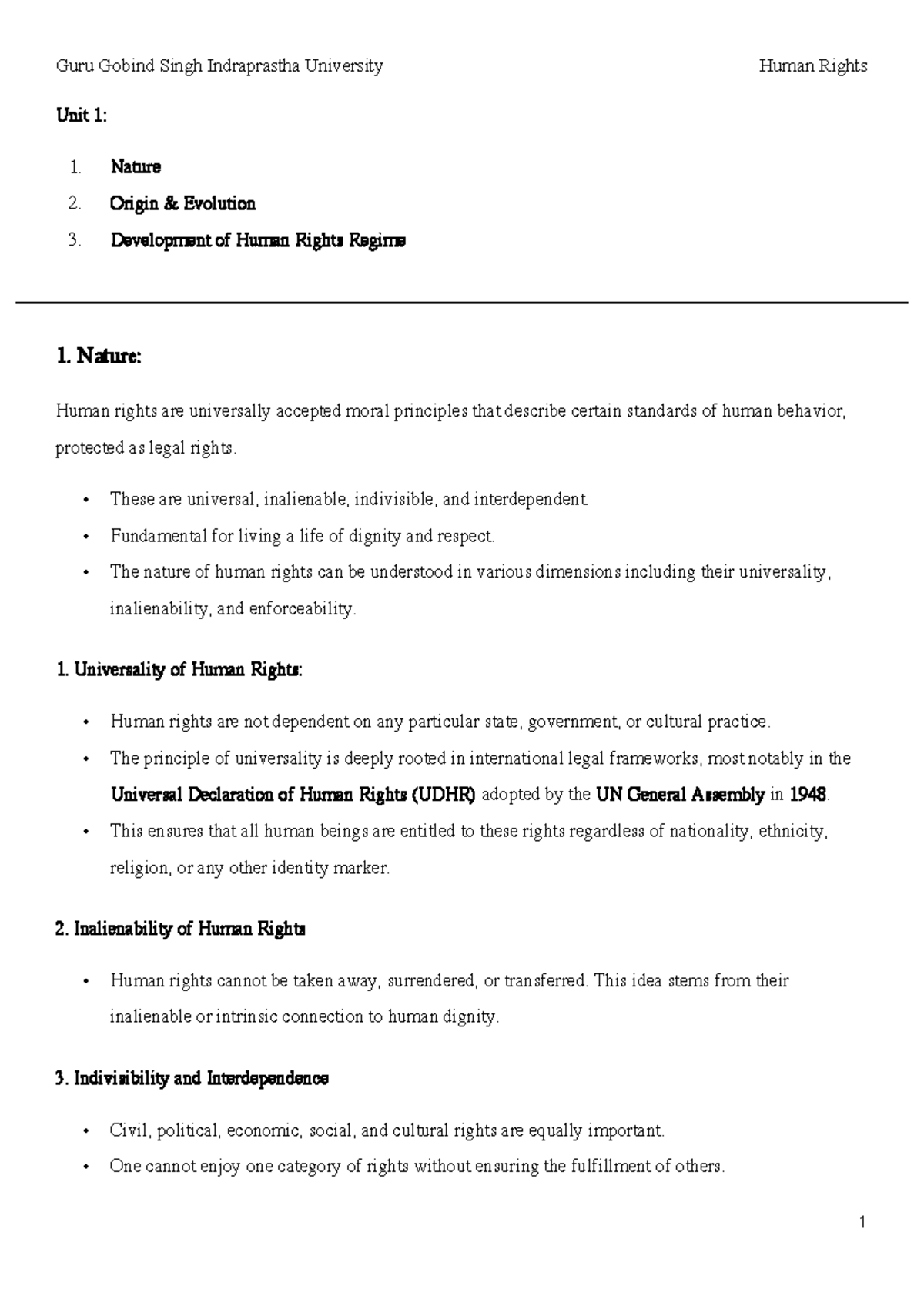 Human Rights - Externals Notes - Unit 1: Nature Origin & Evolution ...