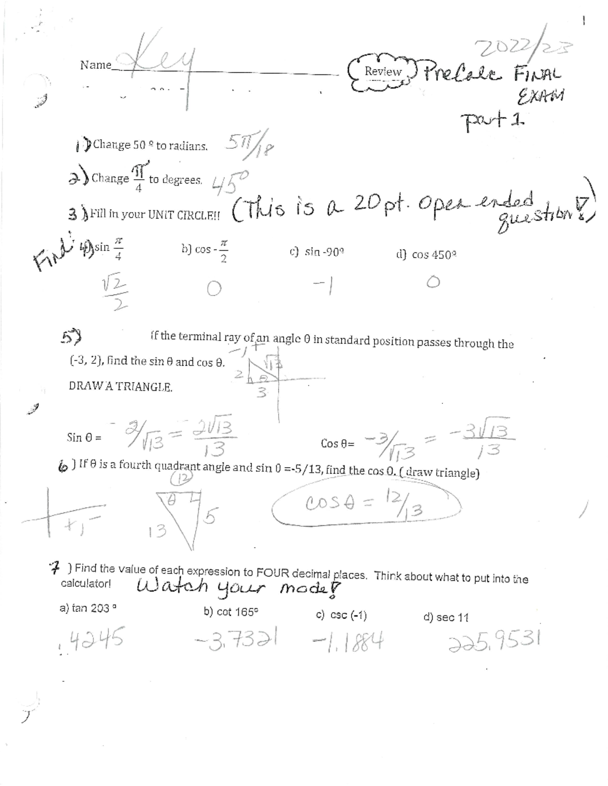KEY+precalc+final+exam+review+2024 - Studocu