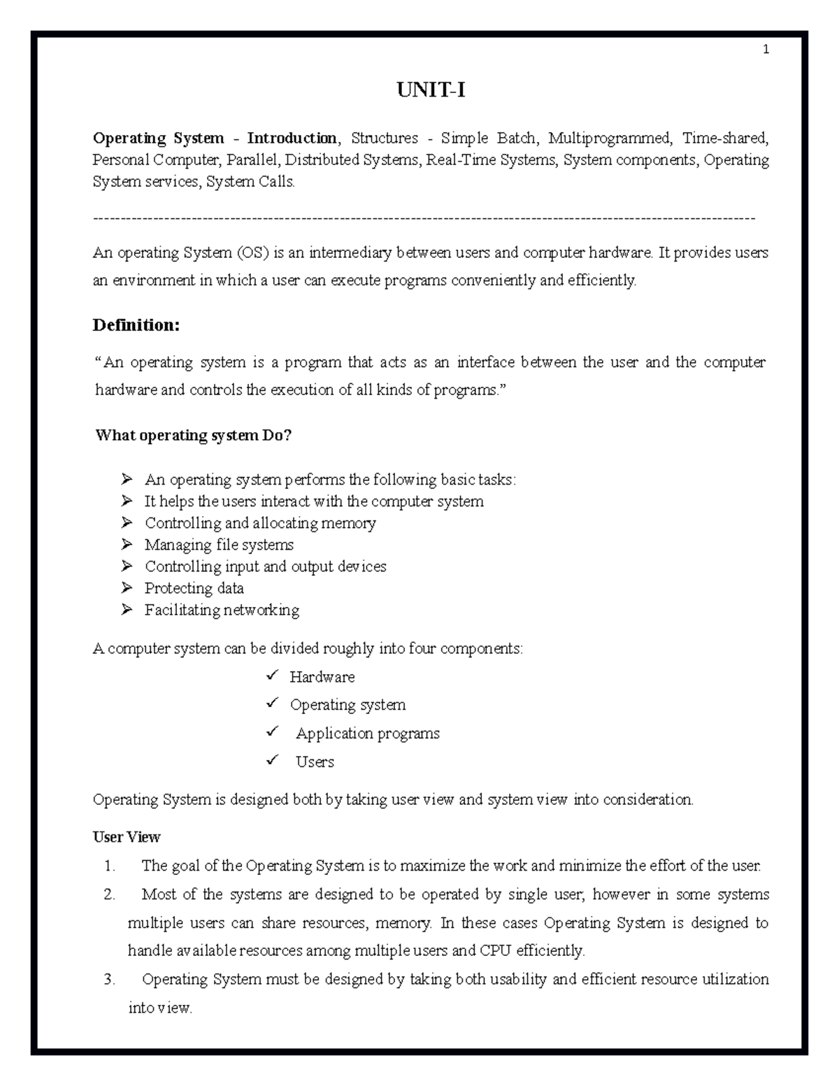 R18 OS UNIT-I - This is unit 1 of operating system in 2-2 - UNIT-I ...