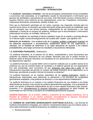 AUDITORÍA OPERATIVA - UNIDAD N° 1 AUDITORÍA – INTRODUCCIÓN 1 Auditoría:  naturaleza y  Una - Studocu