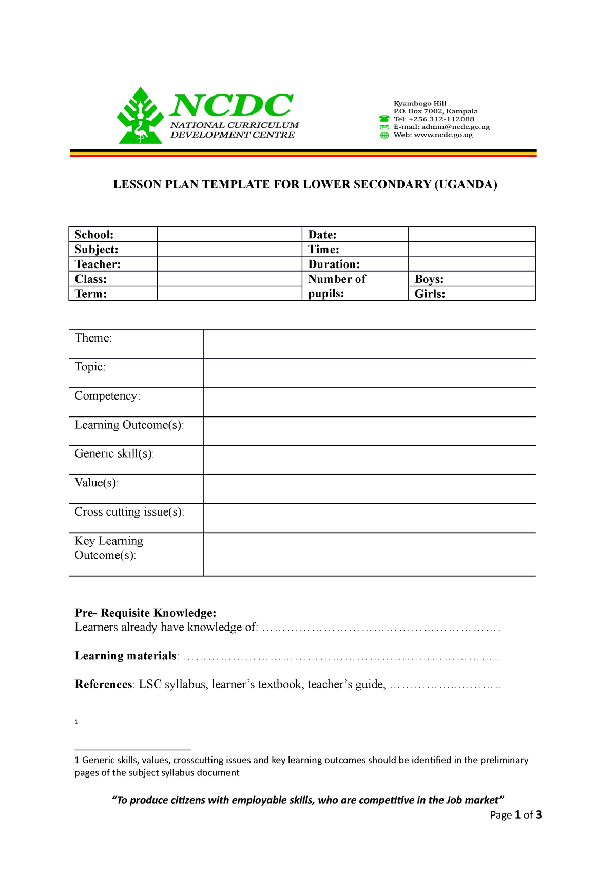 Secondary School Lesson Plan Format