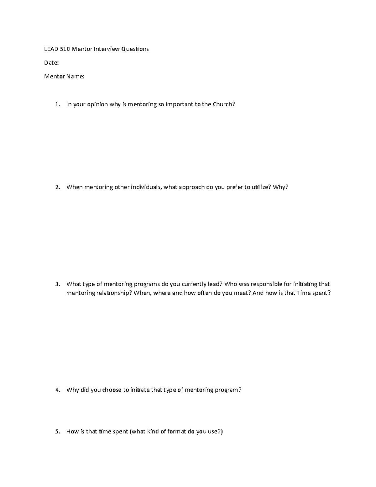 LEAD 510 Mentor Interview Questions - LEAD 510 Mentor Interview ...