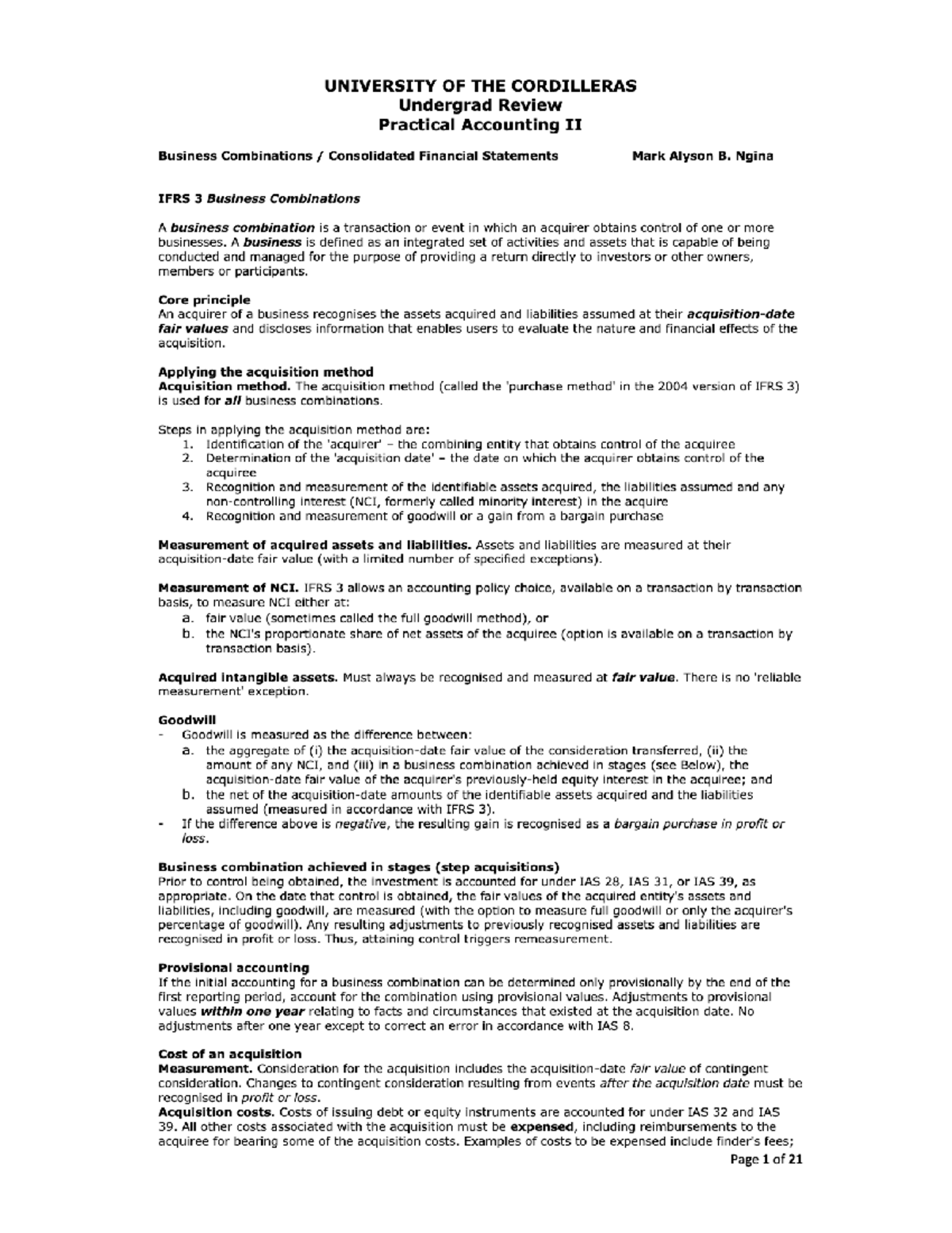 ACC113 Notes (NET) - Advanced Financial Accounting - Studocu