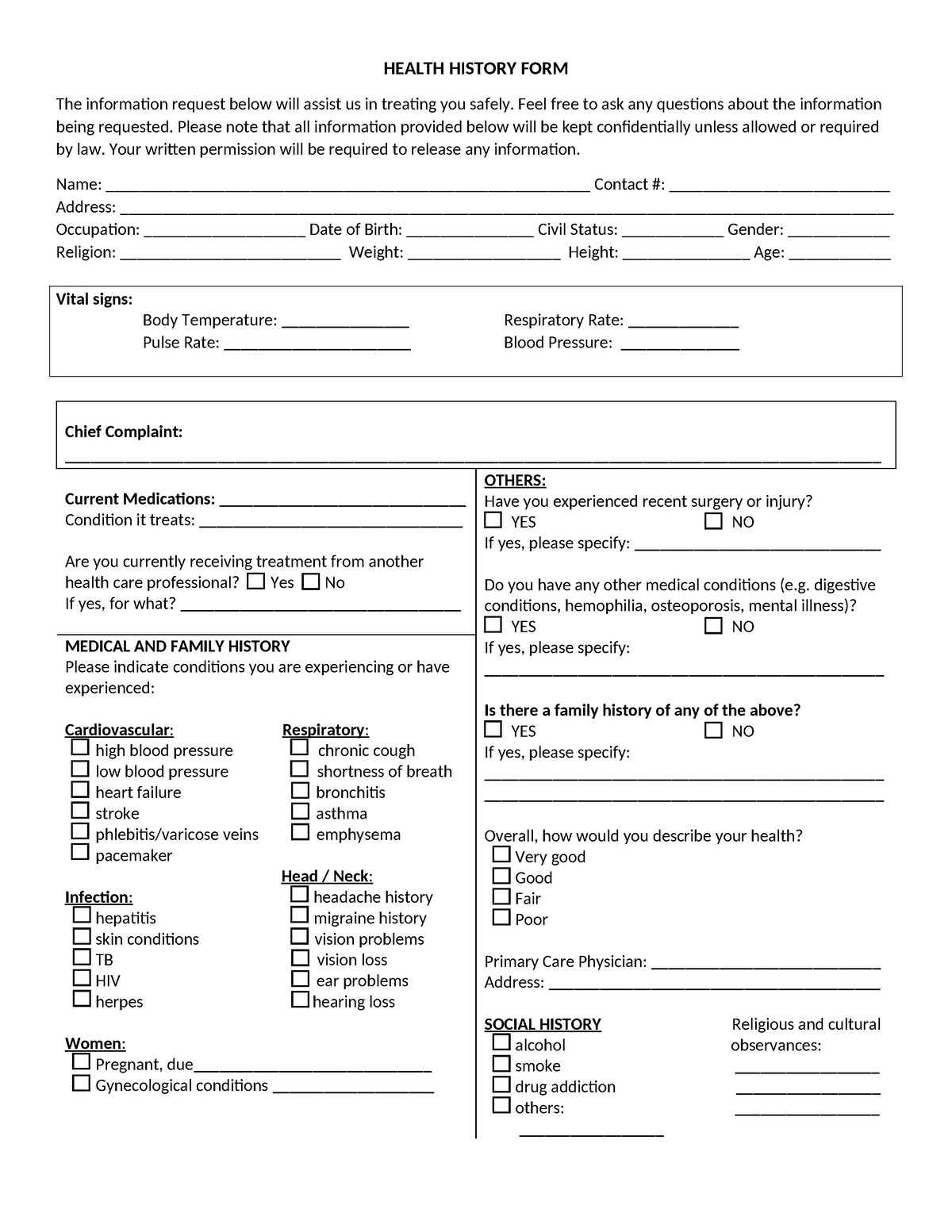 Health History FORM 1 (1) - HEALTH HISTORY FORM The information request ...