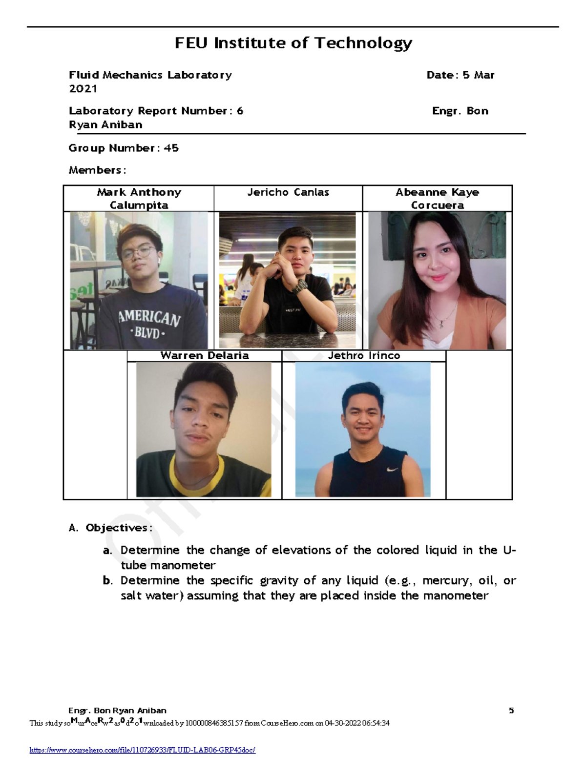 Fluid Lab Report Grp65 - FEU Institute of Technology Engr. Bon Ryan ...