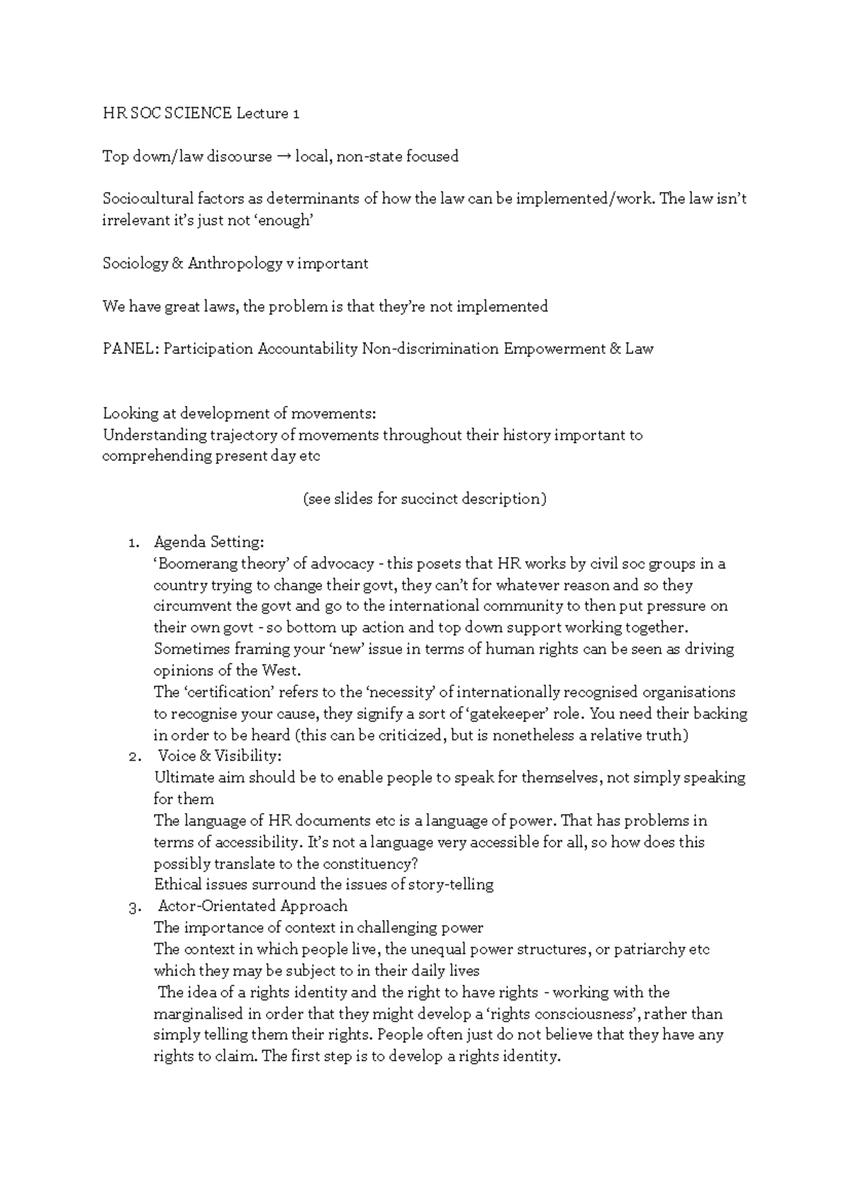 HR SOC Science Lecture 1 - HR SOC SCIENCE Lecture 1 Top down/law ...