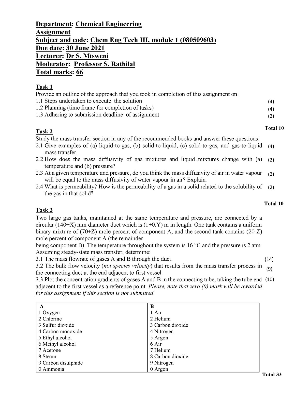 Mass transfer assign - clarification of what exactly is needed in ...