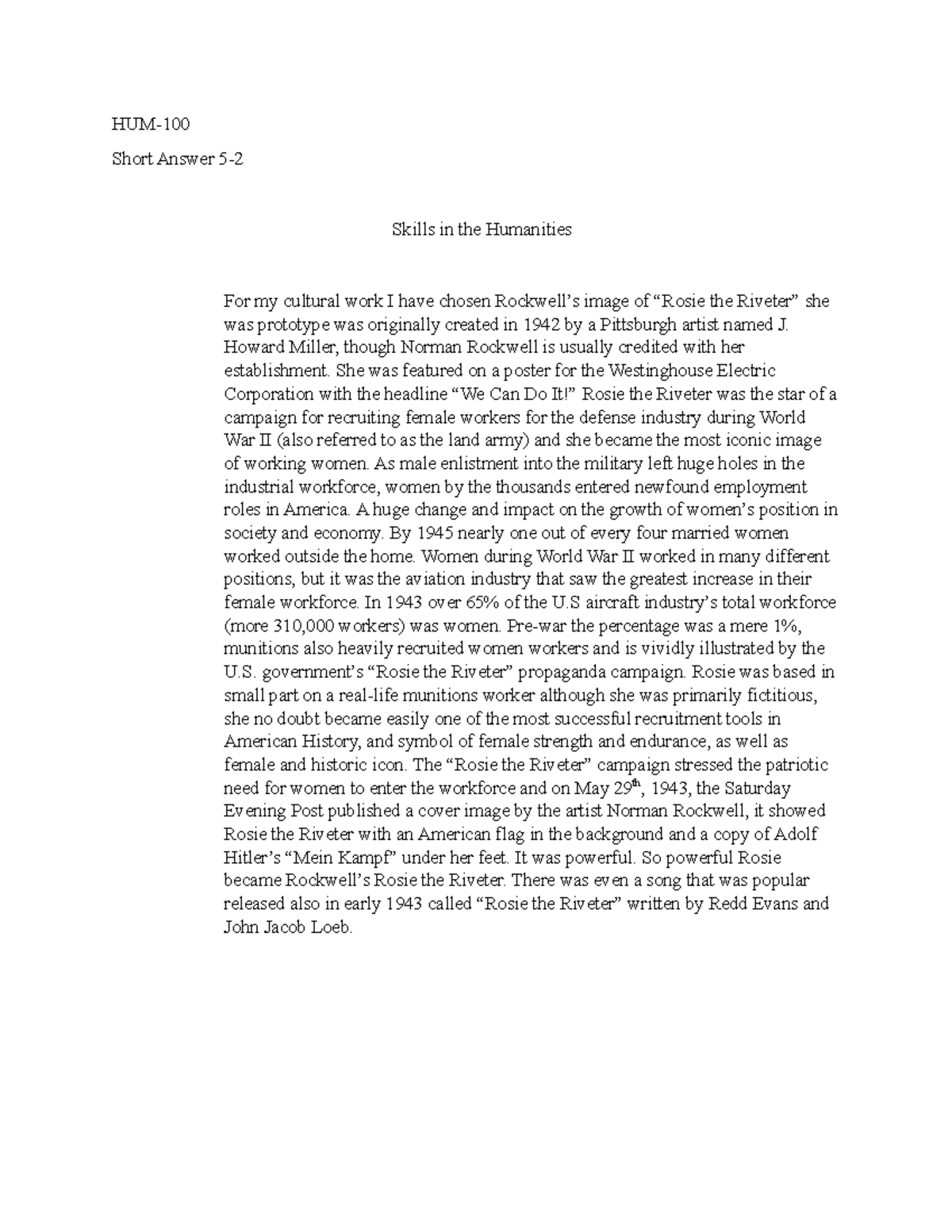 HUM 52 Short AnswerSkills in the humanities HUM Short Answer 5