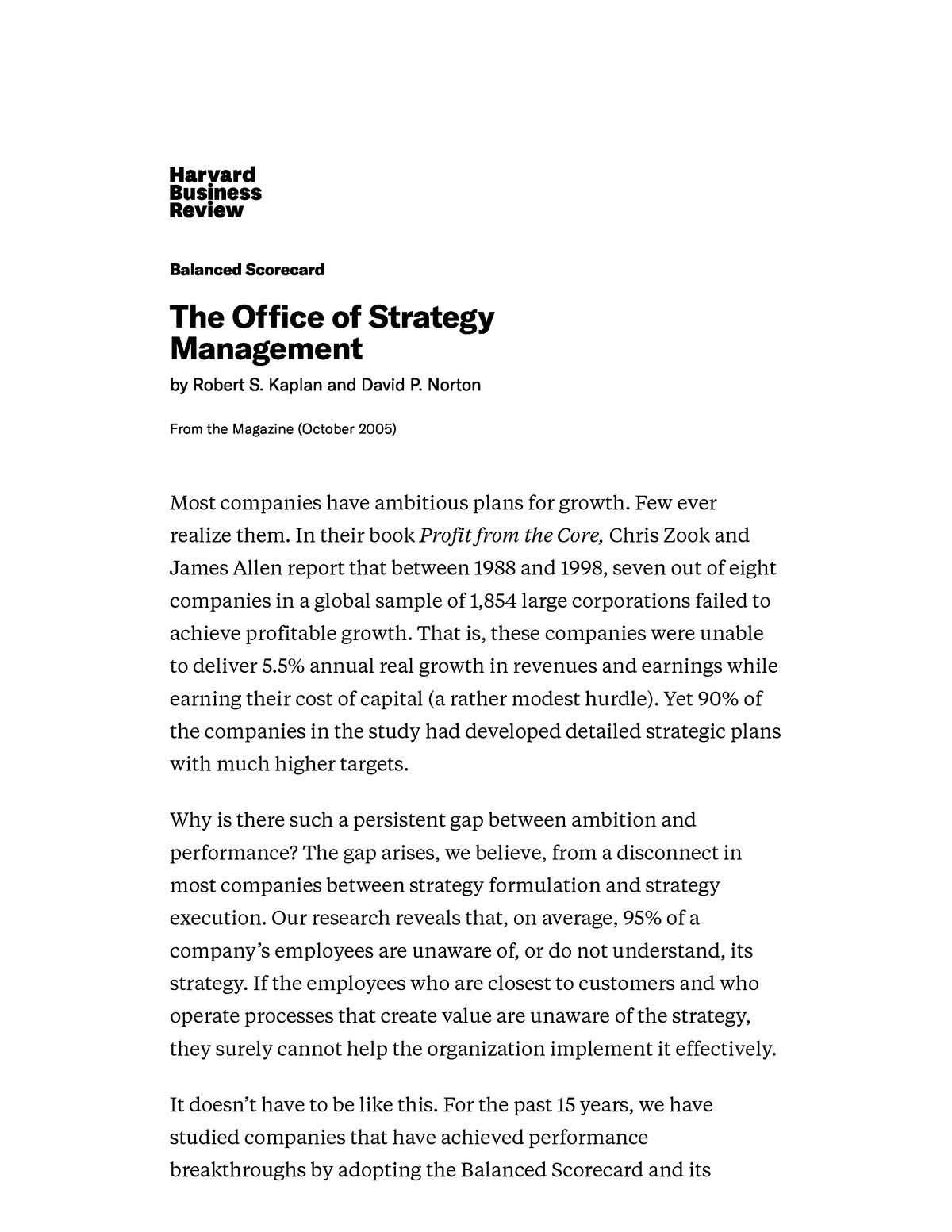 HBR - Strategic Management - Balanced Scorecard The Office of Strategy ...