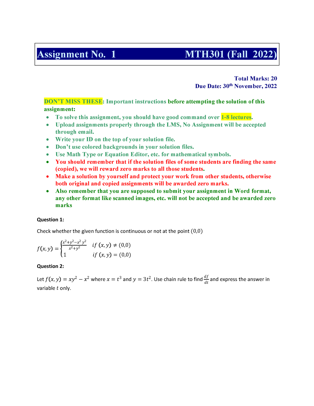 mth301 assignment 1 solution 2022 pdf